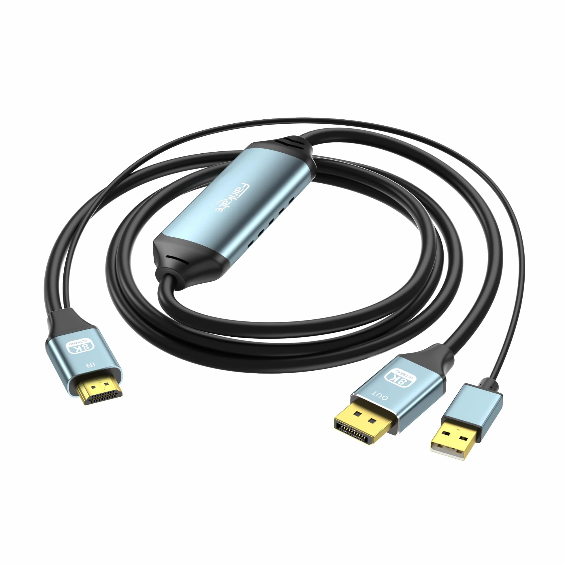 Adapter HDMI na DisplayPort 8K@60Hz, 4K@144Hz / 2K@240Hz, 1,5 m – Konwerter HDMI 2.1 na DP 1.4 do monitorów gamingowych – Aktywny kabel HDMI na DisplayPort do PS5, Xbox i komputerów gamingowych