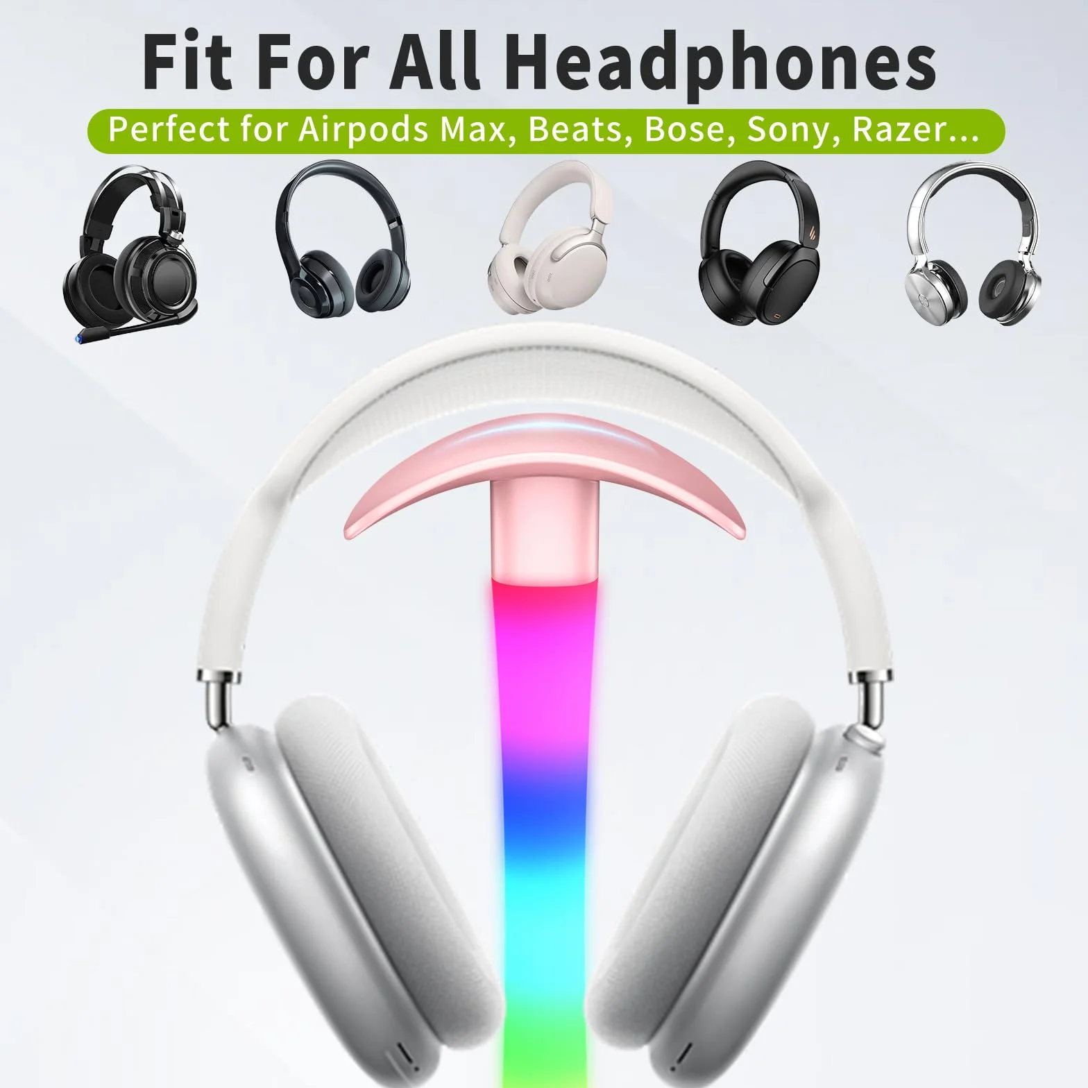 Stojak na słuchawki z ładowarką, stojak na słuchawki gamingowe z trybem światła RGB, do stojaka Airpod Max, lampy biurkowej, uchwytu na tablet, organizer na biurko, prezenty dla graczy i