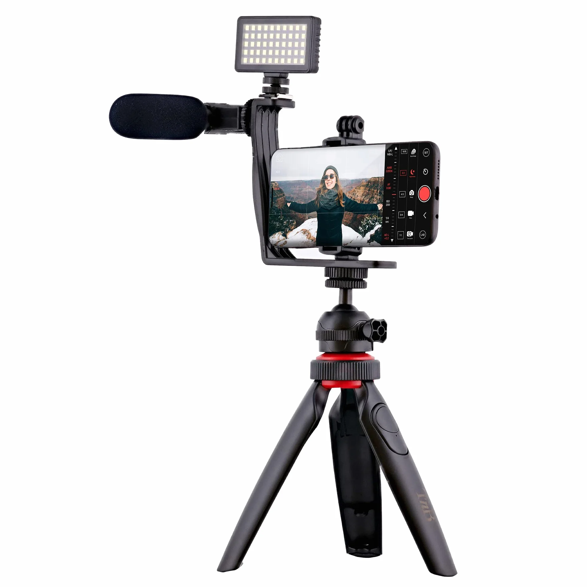 T'nB TnB PKVLOGGER Vlogger zestaw akcesoriów statyw, uchwyt na smartfon, mikrofon, lampa błyskowa LED i pilot zdalnego sterowania Bluetooth