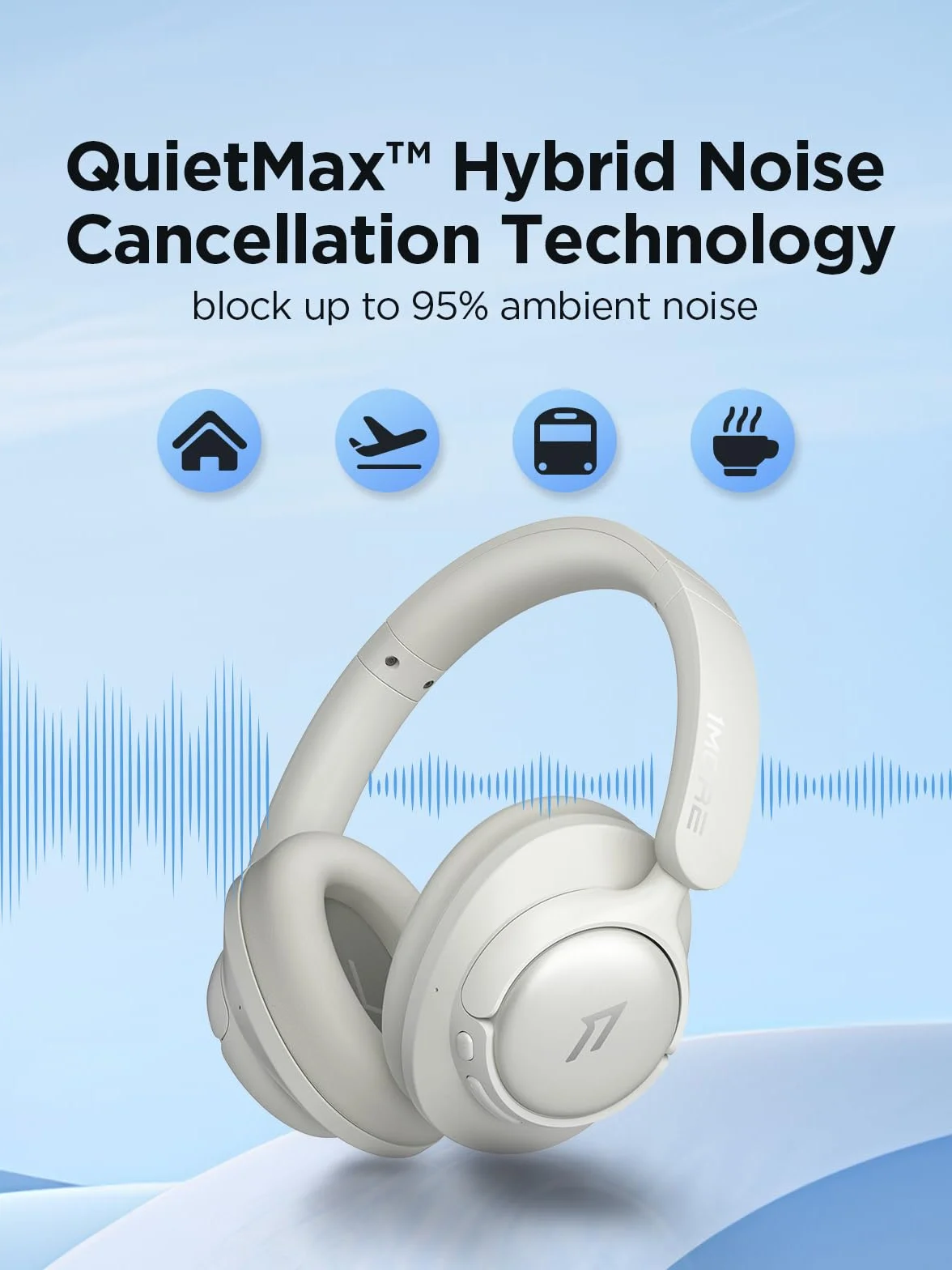 1MORE HQ31 bezprzewodowe słuchawki Bluetooth, słuchawki nauszne z hybrydową aktywną redukcją szumów, 90 godzin odtwarzania, Hi-Res Audio, dźwięk przestrzenny, wyraźne połączenia, szybkie ładowanie, EQ