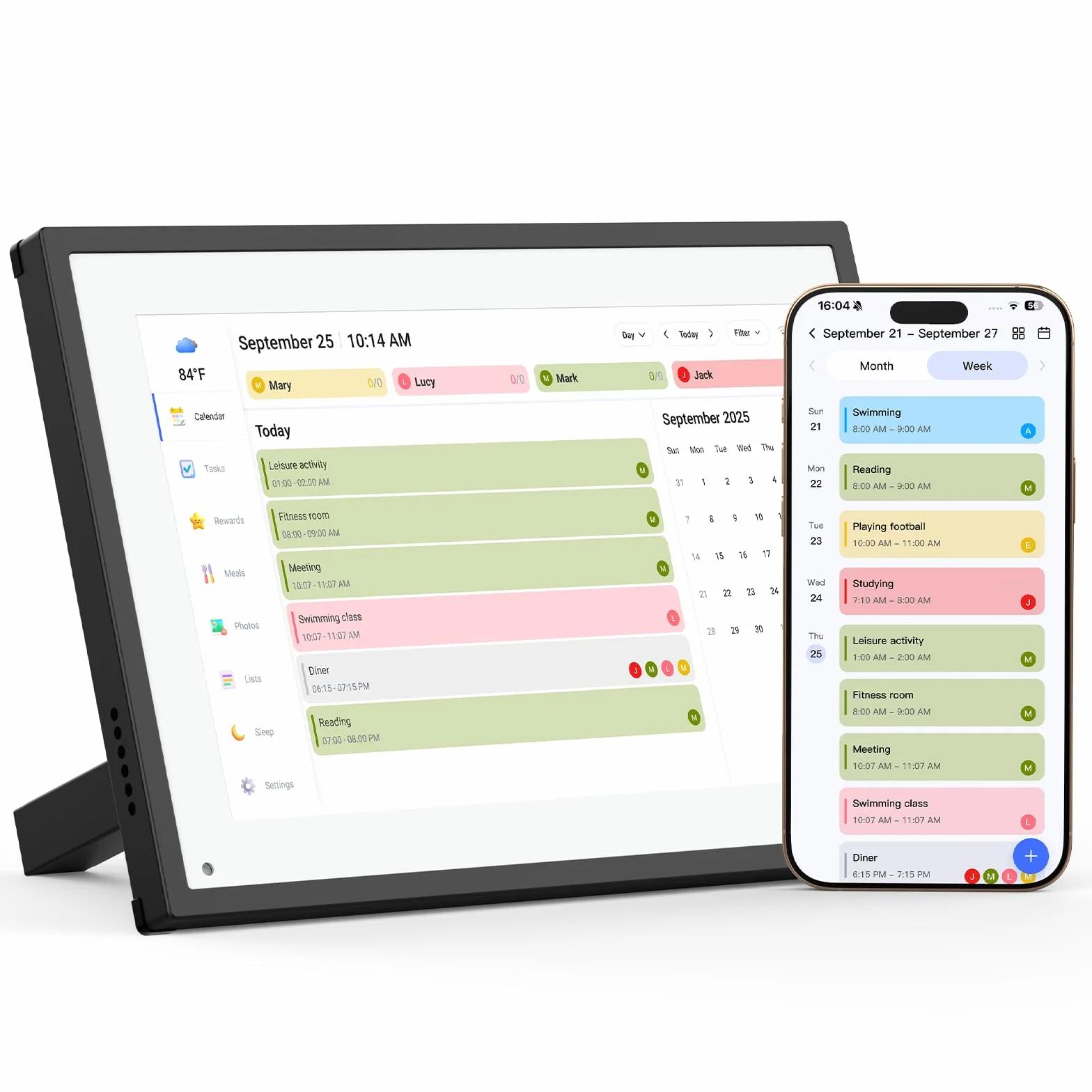 Cyfrowy planer rodzinny 10,1" Smart Frame z aplikacją Sync – intuicyjny kalendarz stołowy (1280 x 800), Dual-WLAN (2,4/5 GHz), elektroniczna ramka na zdjęcia i planer posiłków dla rodziny i seniorów