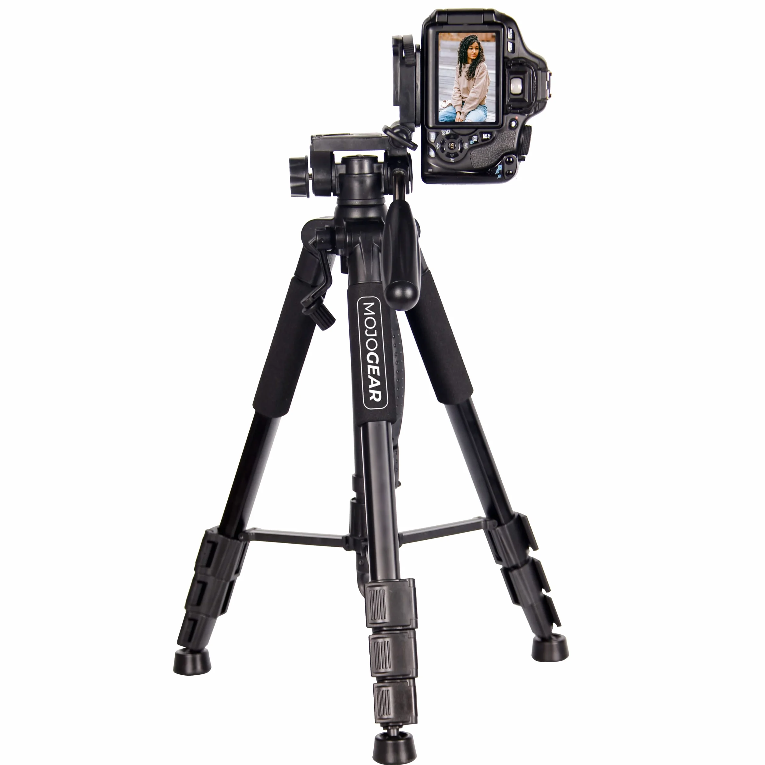 MOJOGEAR 140 cm statyw wideo z premium uchwytem na smartfona - aluminiowy statyw DSLR do aparatu i telefonu komórkowego, trójnóg podróżny, z 3-drożną głowicą kulową, płytką szybkiej wymiany, torbą