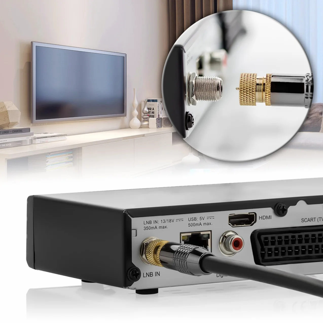 deleyCON 20m Kabel Antenowy SAT Koncentryczny DVB-S/S2 4K Ultra HD HDTV 2x Wtyk F Metalowe Złącza Czarny