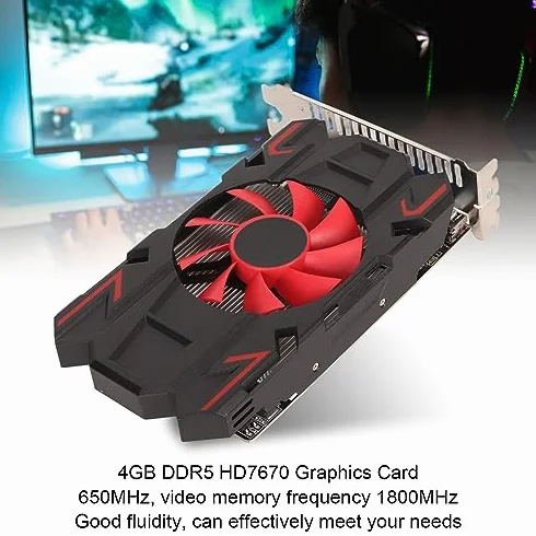 Karta Graficzna do Gier, HD7670 4 GB DDR5 128 Bitów 650 MHz 1800 MH HDMI DVI VGA PCI Express 2.0 16X Gniazdo, Komputerowa Karta Graficzna z Pojedynczym Wentylatorem (HD7670 4GB
