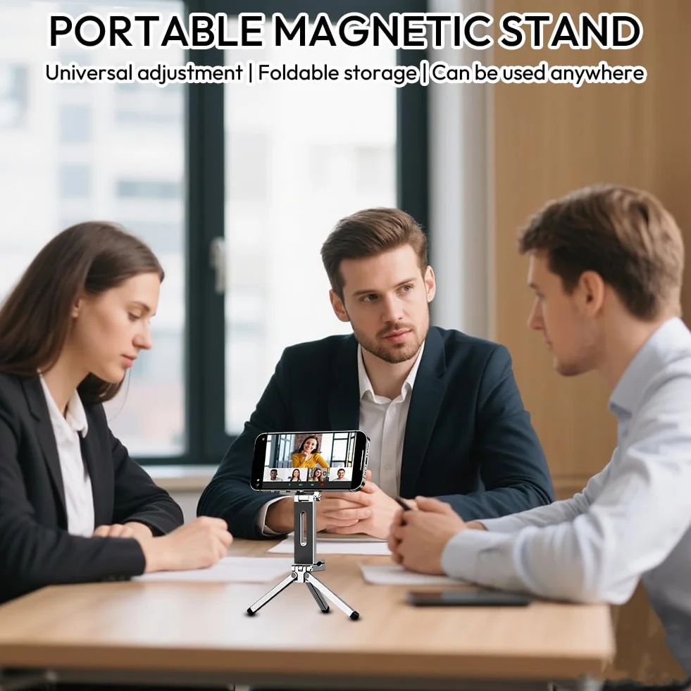 Magnetyczny statyw do telefonu komórkowego 3 w 1, mini kijek do selfie, aluminiowy, składany tripod, statyw do selfie, kompatybilny z iPhone 16, 15, 14, 13, 12, Magsafe, Sumsung, czarny (srebrny)