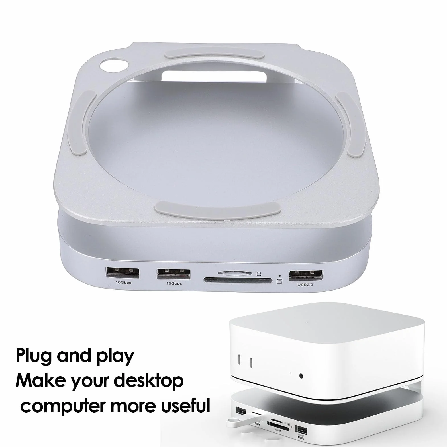 Stacja Dokująca Mini M4, Aluminiowa Podstawa z obudową Dysku SSD NVMe i 6 Portami, w Tym Czytnik Kart 10 Gb/s USB A, 4.0, Zasilanie USB C, do Komputera Stacjonarnego Mini M4