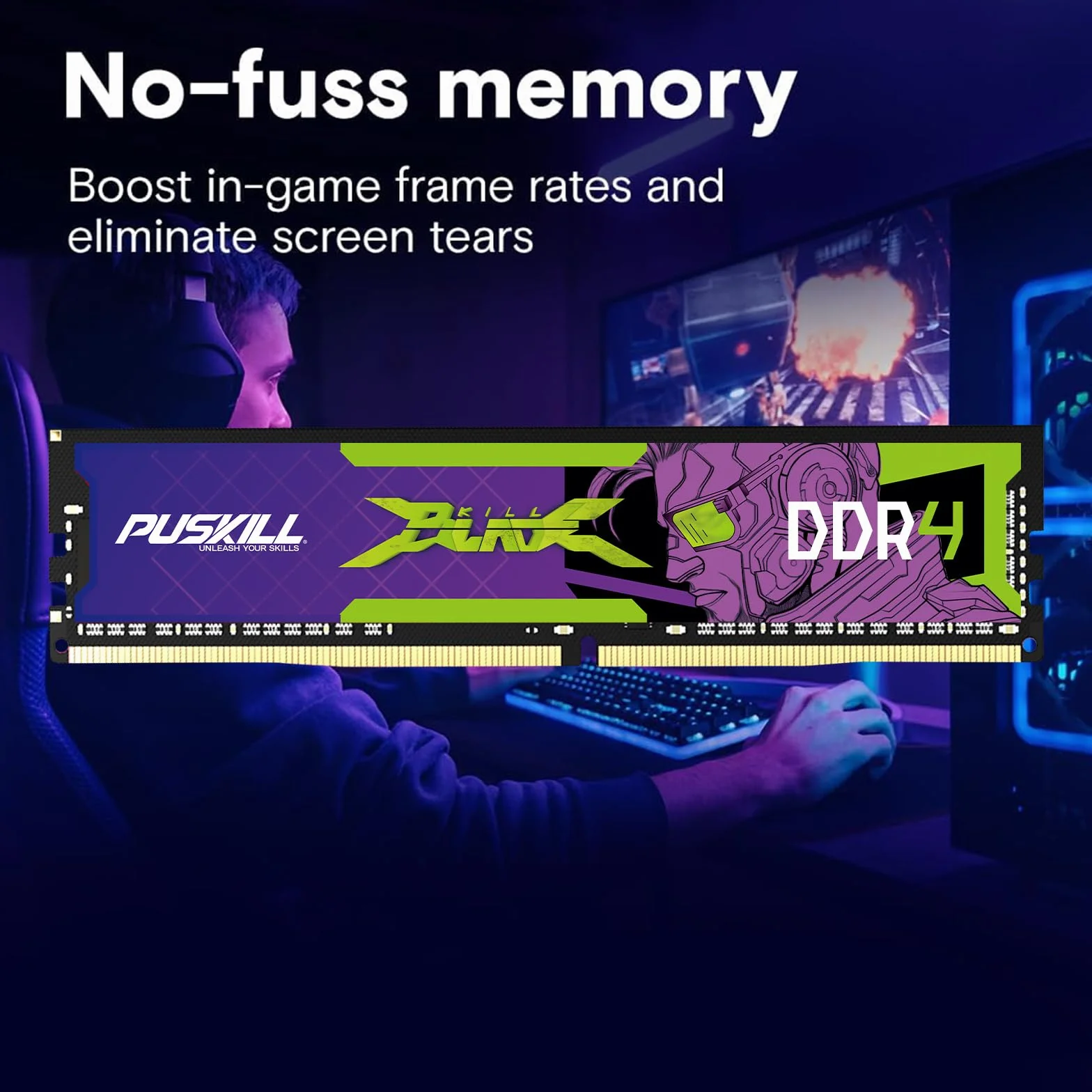 PUSKILL DDR4 32 GB (2 x 16 GB) 3200 MHz PC RAM, CL16-18-18-42, 1,35 V, zestaw pamięci stacjonarnej do gier i obliczeń o wysokiej wydajności, kompatybilny z Intel i AMD