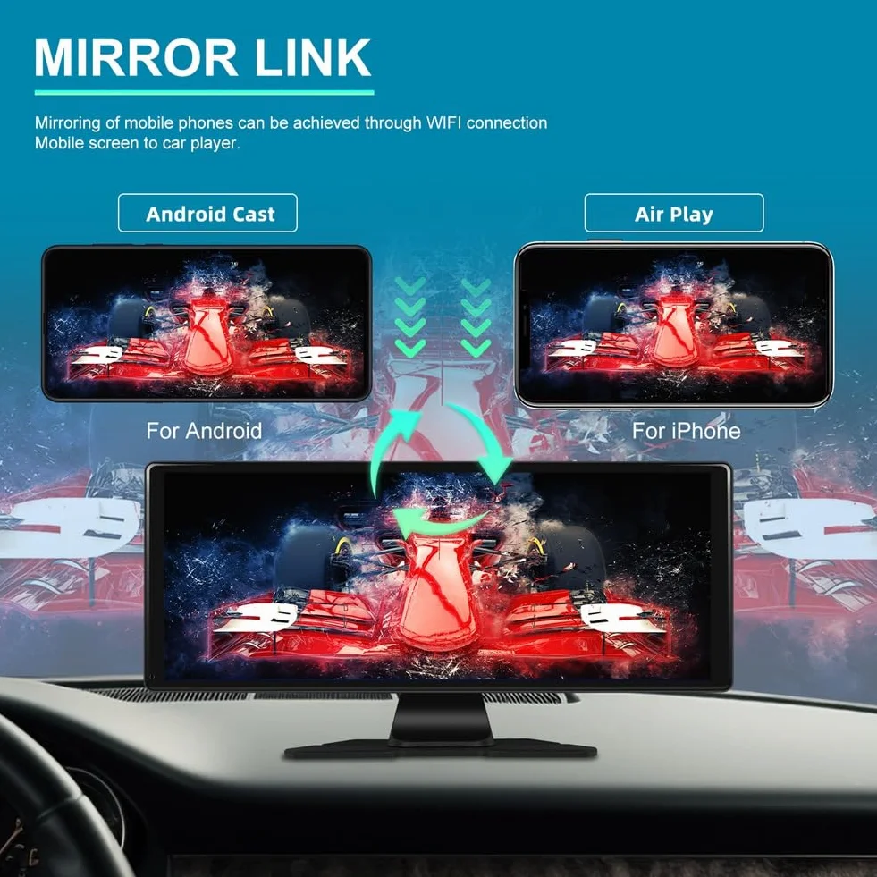 Przenośny inteligentny samochodowy odtwarzacz multimedialny 11,3 bezprzewodowy Carplay Android Auto 4K DVR kamera samochodowa ADAS lustro link Bluetooth FM zamiennik