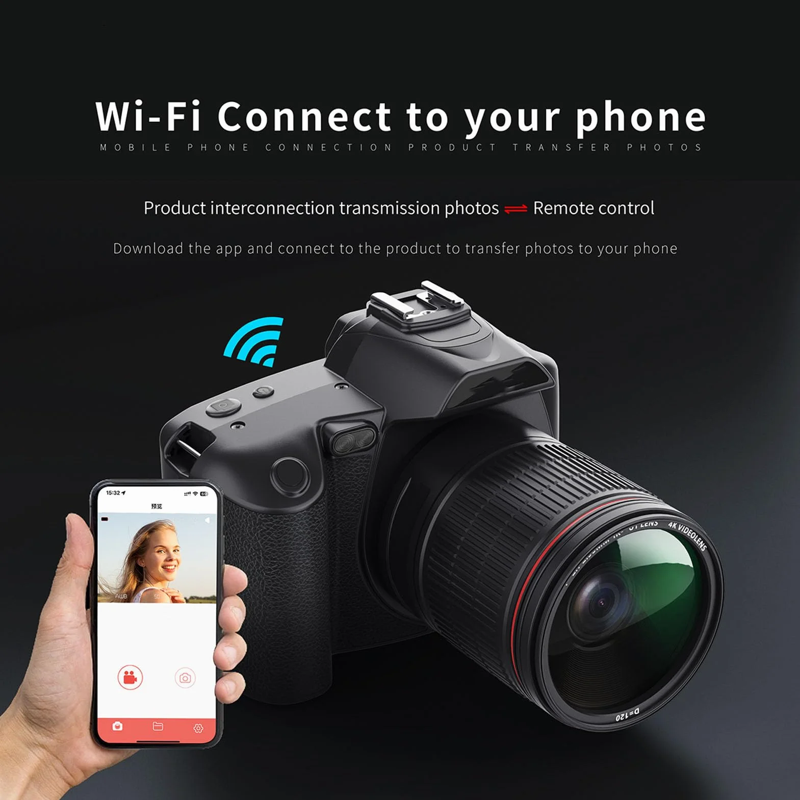 Cyfrowa Lustrzanka Jednoobiektywowa z Obiektywem 2,7 2,95 Mm, Cyfrowa Kamera WiFi z 3,0 calowym Ekranem IPS, Obsługa Kamery do Vlogowania 64 MP, Zoom 16X, Noktowizor