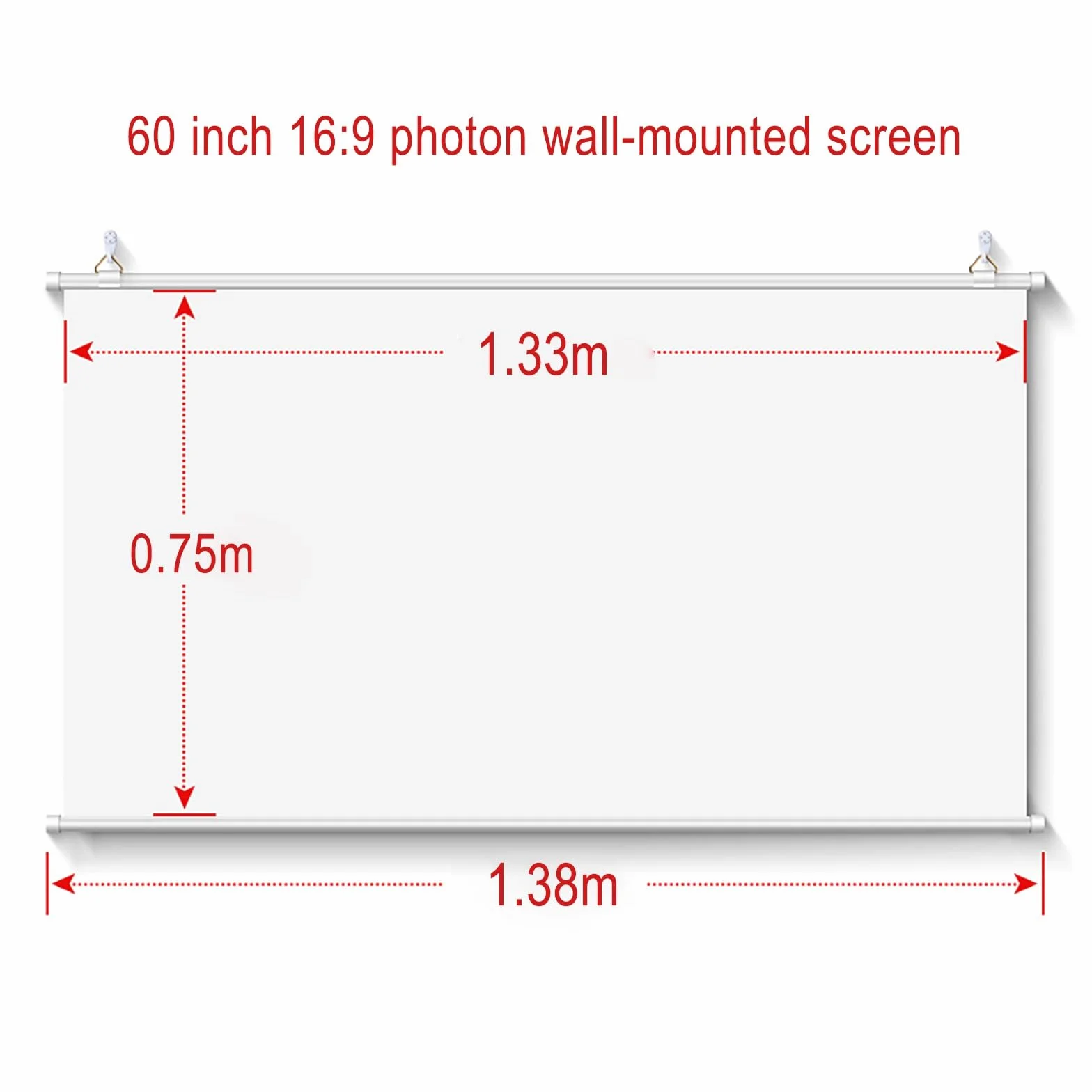 152.4 cm/183.9 cm projektor wiszący ekran biały ekran ręczny podciągany ekran projektora na podwórko noc filmową, zasłona projektora do kina domowego, szybko składany ekran projektora (16:9 152.4 cm)