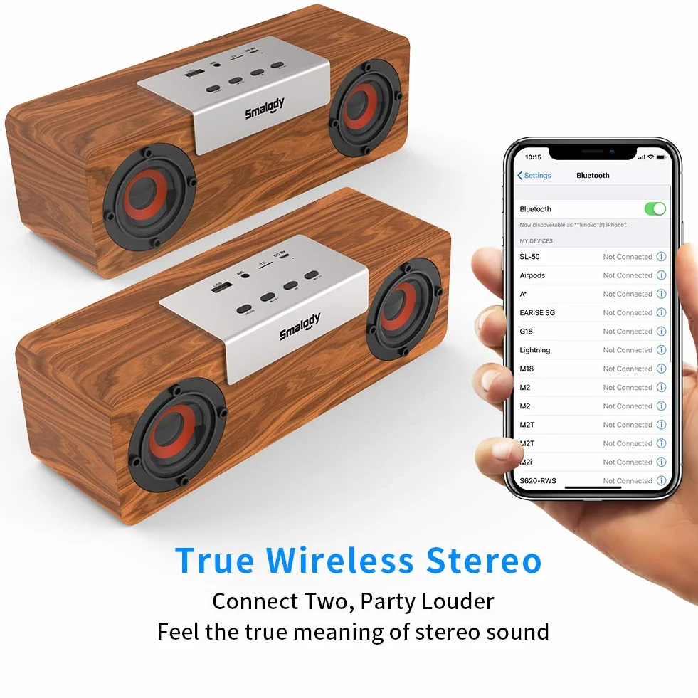 Smalody Głośniki Bluetooth, retro drewniany przenośny głośnik, wbudowane USB, gniazdo karty TF i wejście AUX, do telefonu, tabletu, komputera - dekoracja domu