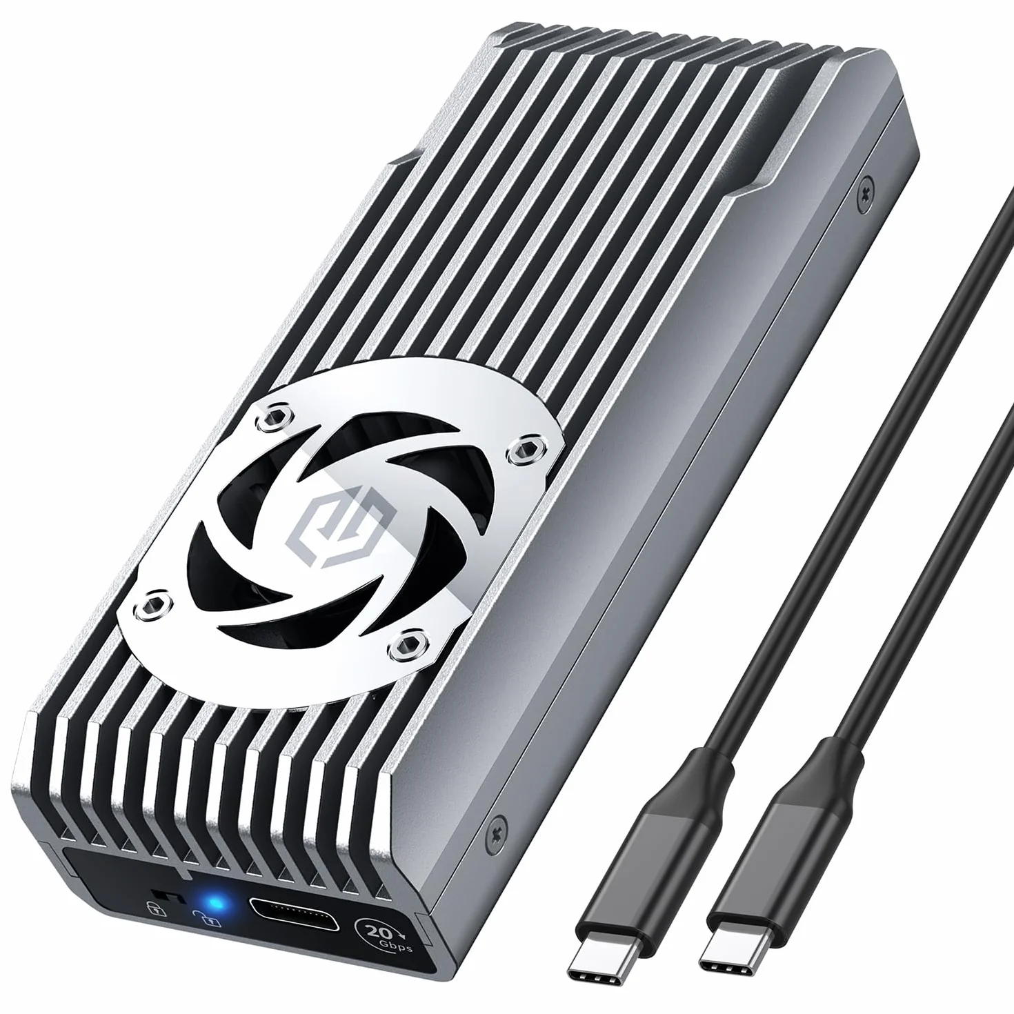 GRAUGEAR Zewnętrzna aluminiowa obudowa 20 Gbps, do M.2 NVMe SSD PCIE x4, M-Key, USB 3.2 Gen2 x 2 20 Gbit/s, aktywny wentylator, ochrona przed zapisem