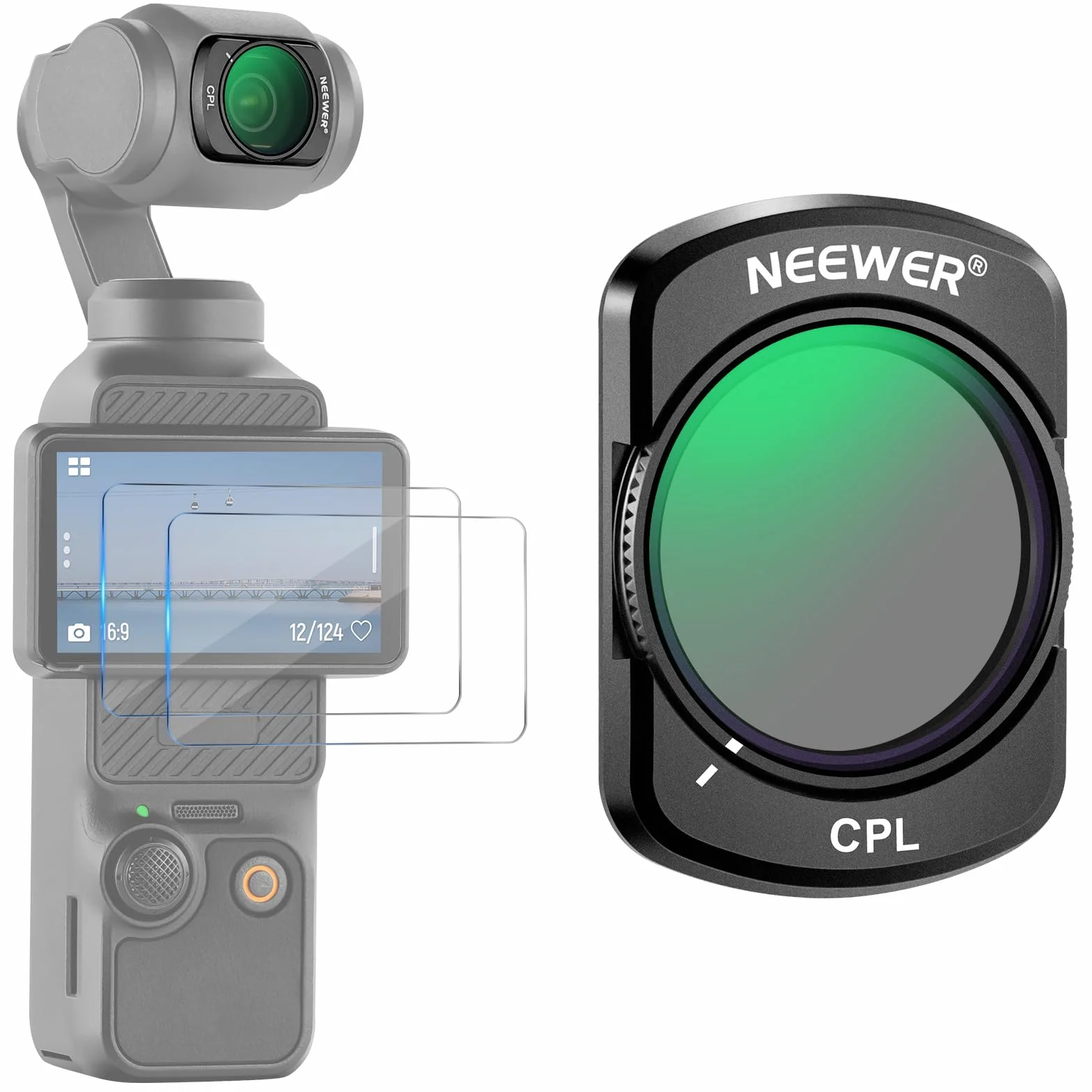 Neewer Magnetyczny filtr CPL kompatybilny z akcesoriami DJI Osmo Pocket 3 Creator Combo, Multi Coated Circular Polaryzator, zestaw z 2 osłonami ekranu, akcesoria do kamer sportowych