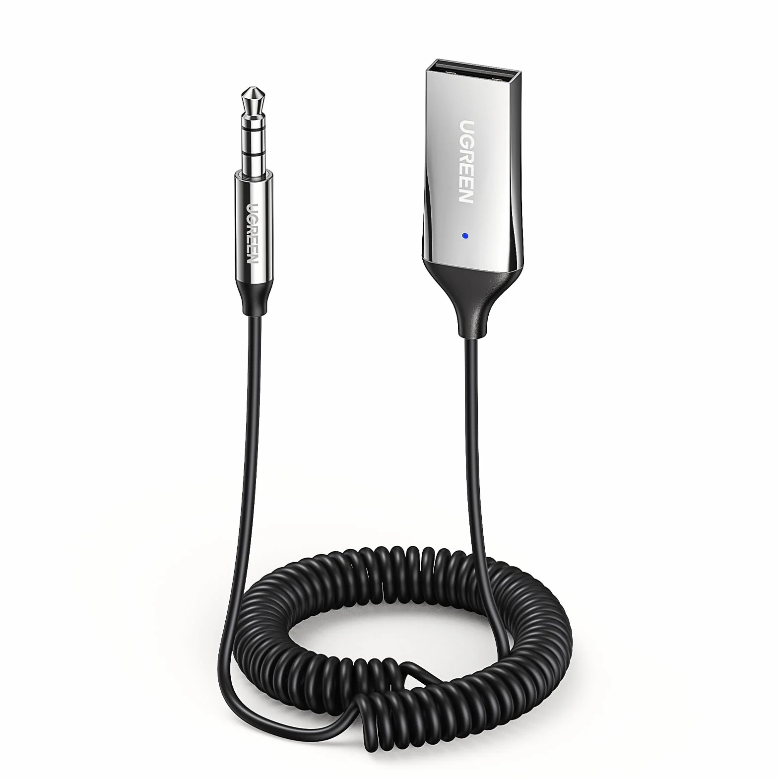 UGREEN 6.0 Bluetooth Odbiornik Samochodowy Bluetooth z Gniazdem 3,5mm i Wbudowanym Mikrofonem.（Srebro）