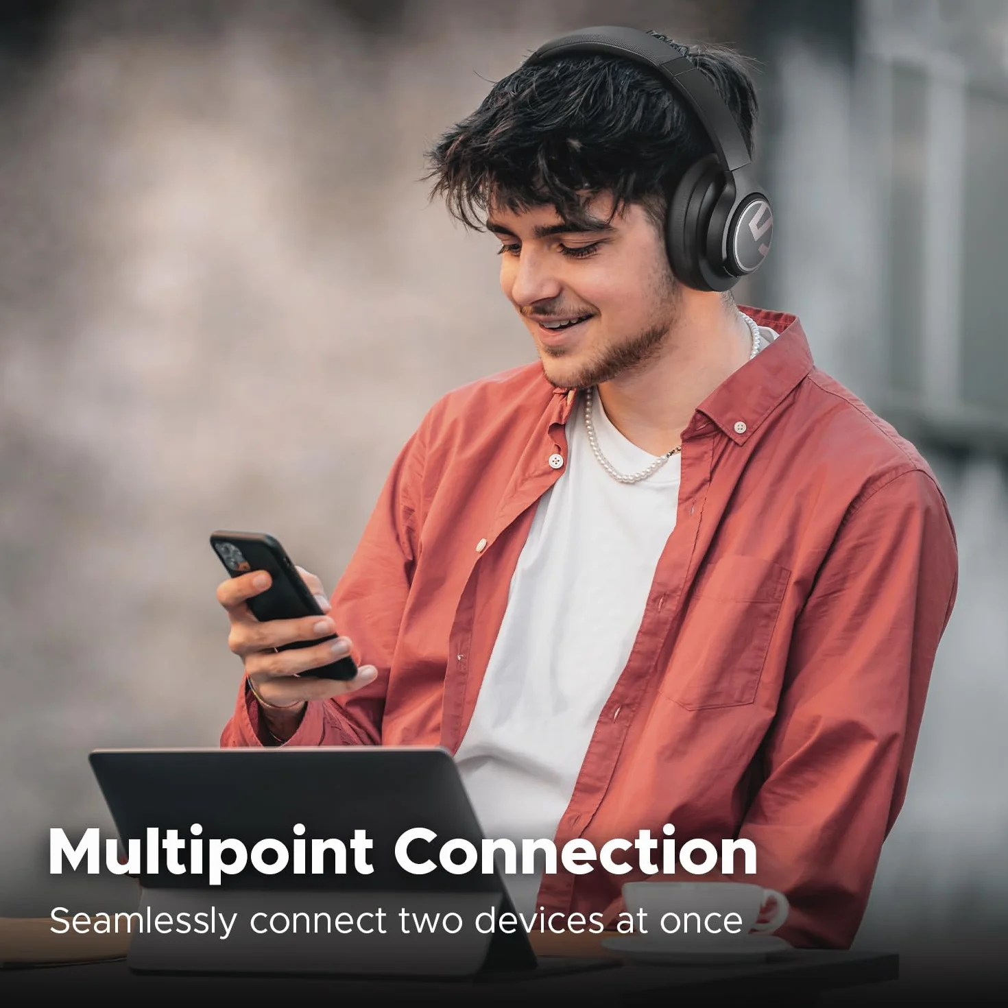 SoundPEATS Space bezprzewodowe słuchawki Bluetooth5.3 Składany pałąk Aktywna redukcja szumów z hybrydowymi redukcją szumów ENC dynamiczny głośnik 40 mm wielopunktowy 123H