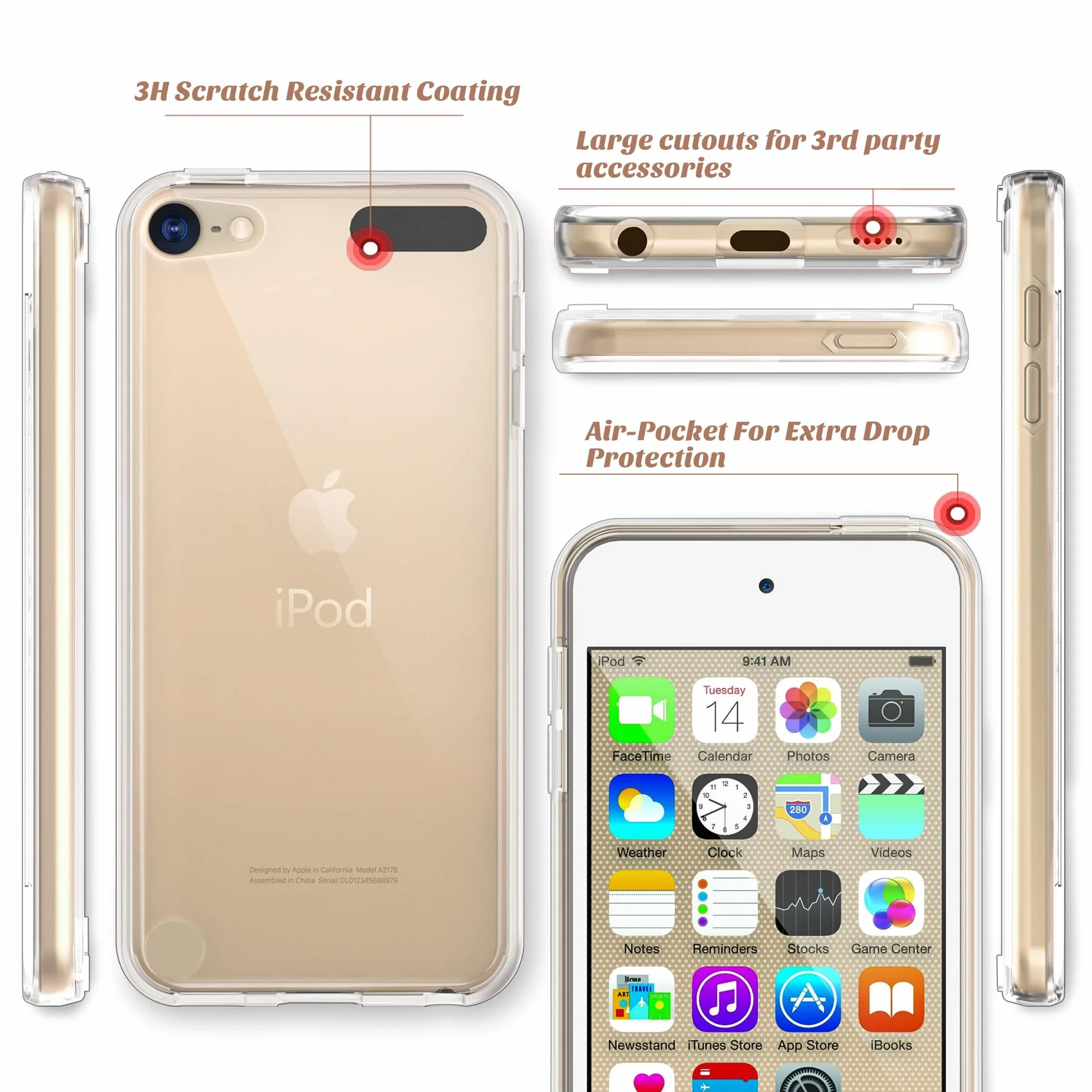 Etui ULAK iPod Touch 7, iPod Touch 6/5 z 2 osłoną ekranu, przezroczyste, cienkie, miękkie TPU odporne na wstrząsy etui do Apple iPod Touch 5/6 / 7 generacji (2019), przezroczyste