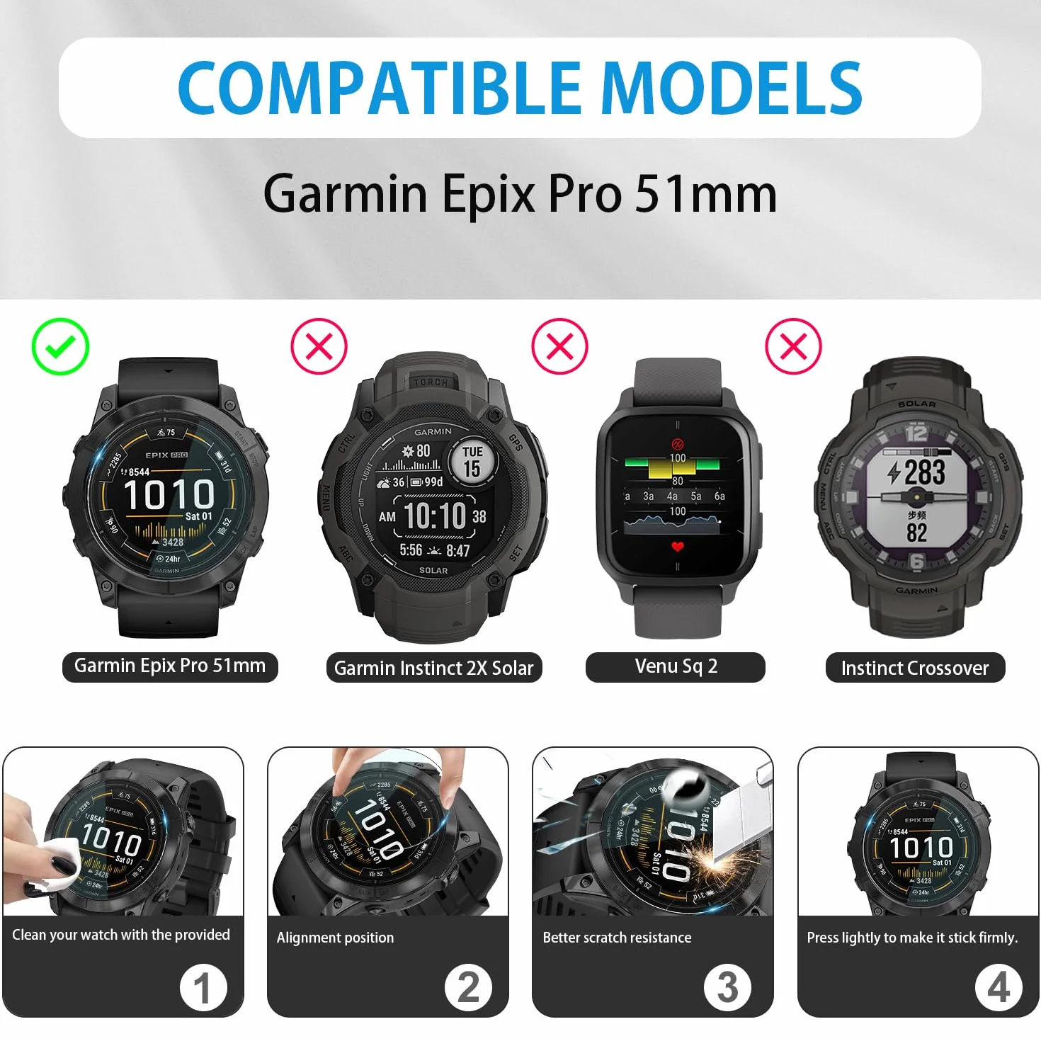 Garmin Epix Pro 51mm Screen Protection, HD Szkło Hartowane Anti Scratch Folia Ochronna