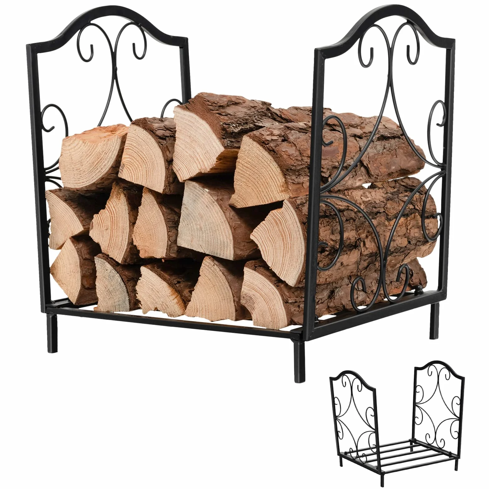 COSTWAY Regał na drewno kominkowe z metalu, regał na drewno opałowe, wytrzymuje do 60 kg, regał na walizki drewniane, stojak na drewno kominkowe 45x32x40 cm