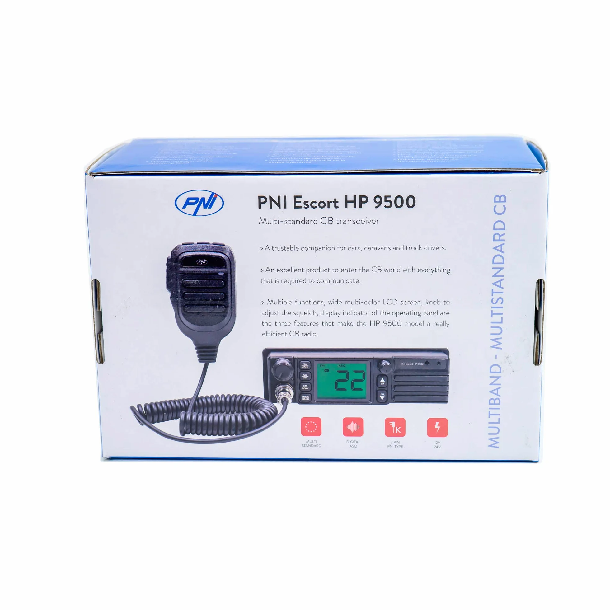 Radiotelefon CB PNI Escort HP 9500 Multistandard, ASQ, VOX, Scan, 4W, AMFM, 12V / 24V zasilacz sieciowy, wtyczka zapalniczki w zestawie
