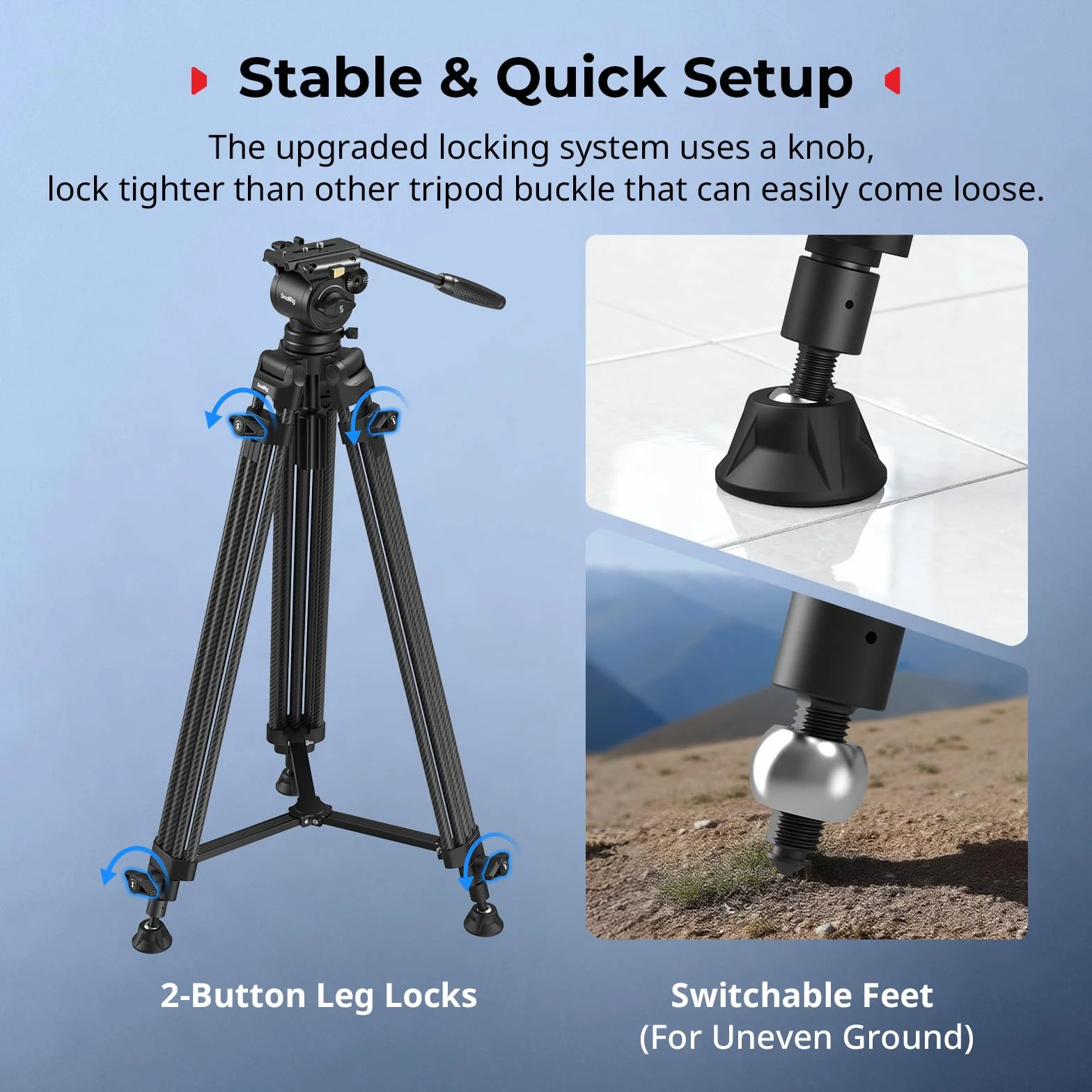 SMALLRIG 73''/185 cm, wytrzymały statyw wideo z włókna węglowego, maks. udźwig 10 kg (22 funty), głowica płynna z zakresem pochylenia od +85° do -78°,waga 2,7 kg (6 funtów) - 5441