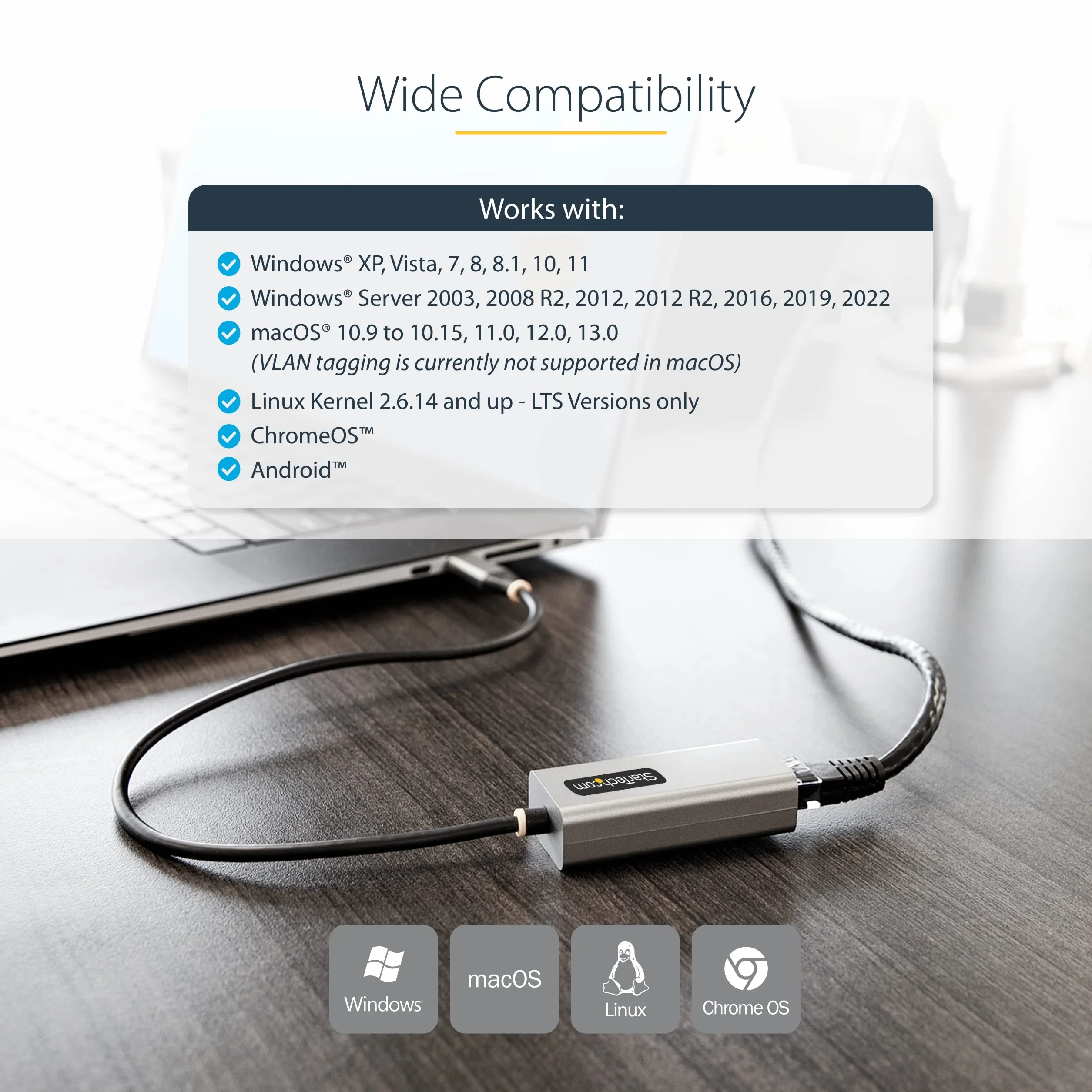 StarTech.com US1GC30B2 Adapter USB-C na Ethernet, adapter sieciowy USB 3.0 na Gigabit Ethernet – 10/100/1000 Mb/s, adapter Ethernet USB-C na RJ45 (GbE), 30,5 cm kabla, instalacja bez sterownika