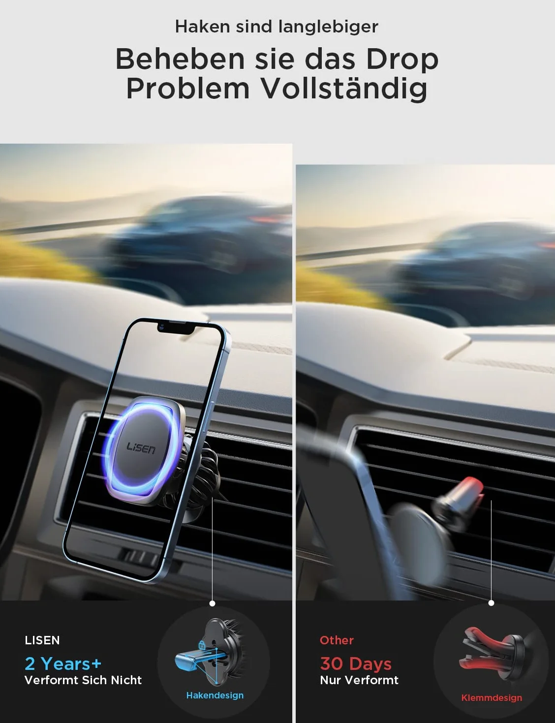 LISEN Magnetyczny uchwyt na telefon do samochodu - Ulepszony klips z 6 silnymi magnesami, przyjazny dla etui uchwyt na telefon samochodowy, do iPhone Galaxy S25 Ultra smartfonów, 4-6,7 cala