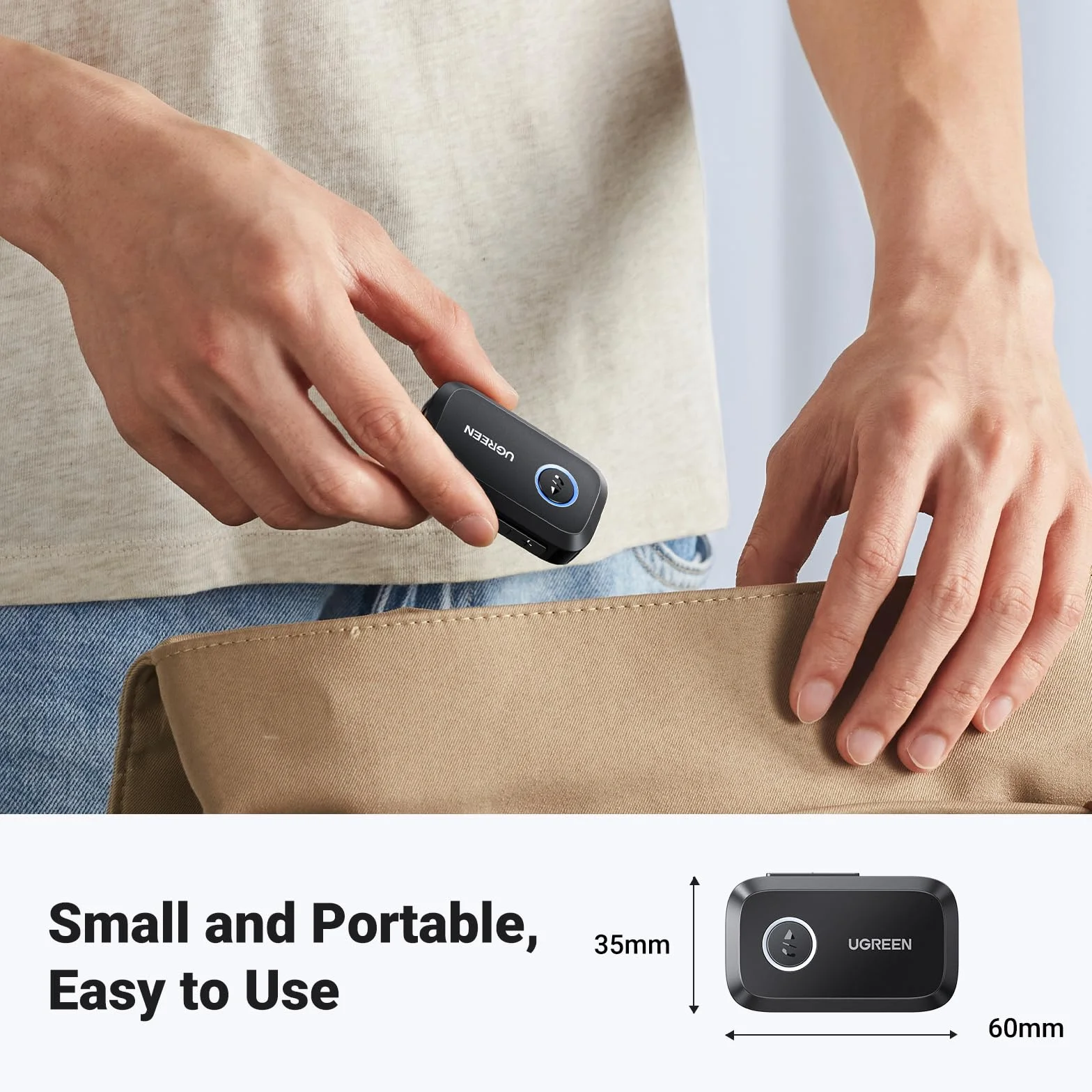 UGREEN Adapter Bluetooth 6.0 Samochodowy z Gniazdem AUX 3.5 mm i Mikrofonem Głośnomówiący Czarny