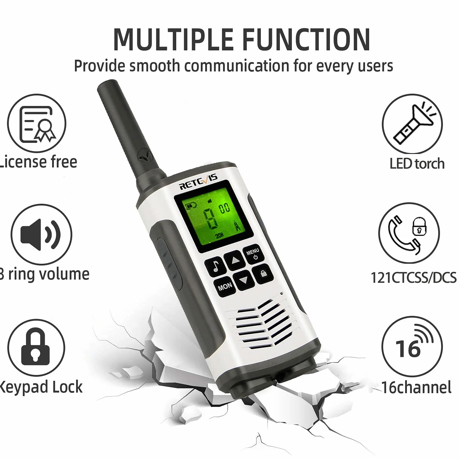 Retevis RT45 Walkie Talkie, Licencja PMR446 Bez Licencji 16 Kanałów, Zestaw Głośnomówiący VOX, Latarka LED, 10 Tonów Połączeń, Akumulator Walkie Talkie,Ratować, Nagły Wypadek (Srebrny, 4 Sztuki)