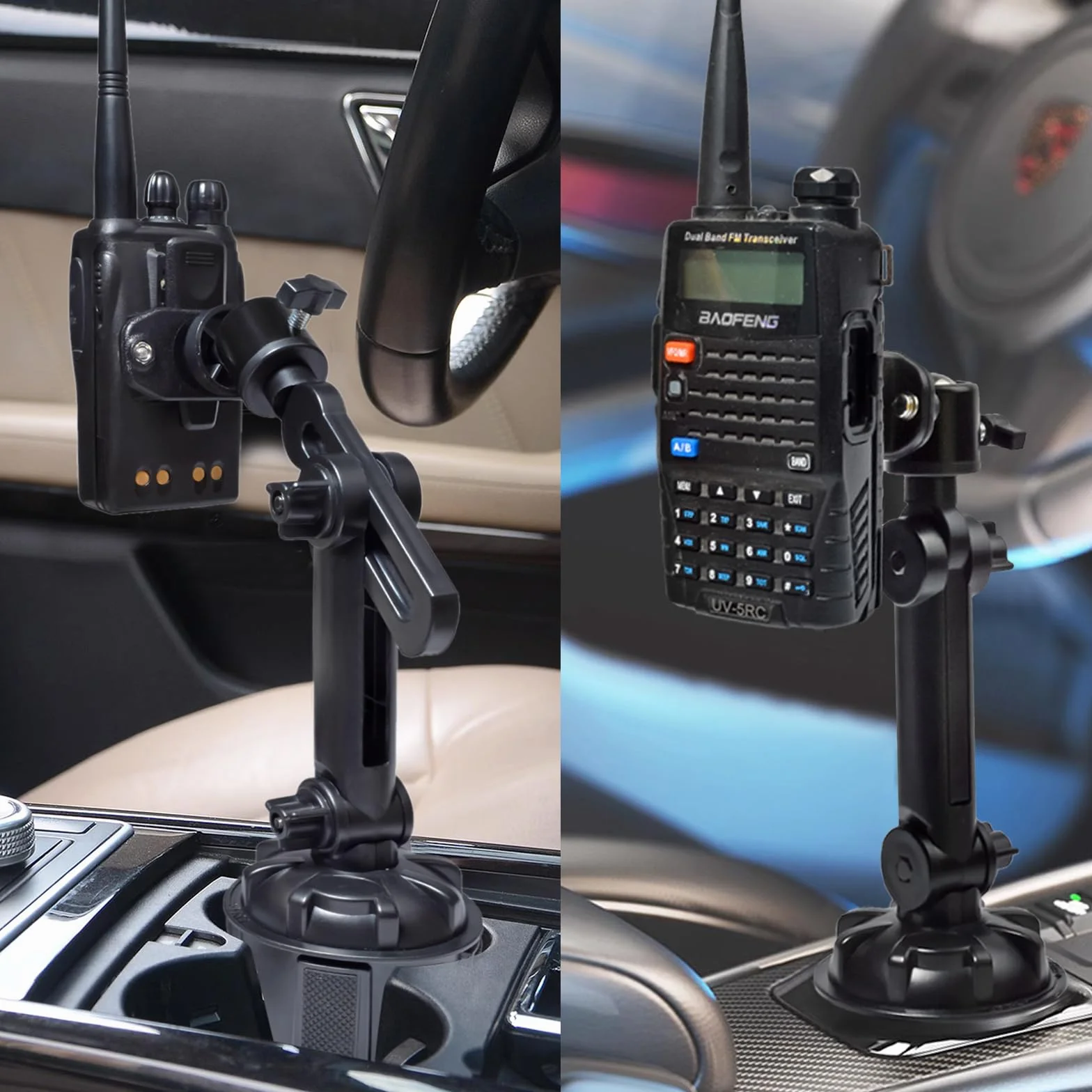 UAYESOK Uchwyt radiowy do samochodu, uniwersalny uchwyt na kubek Walkie Talkie regulowany uchwyt kompatybilny z Motorola Kenwood Baofeng ręczny dwukierunkowy klips do paska do samochodu ciężarówki SUV
