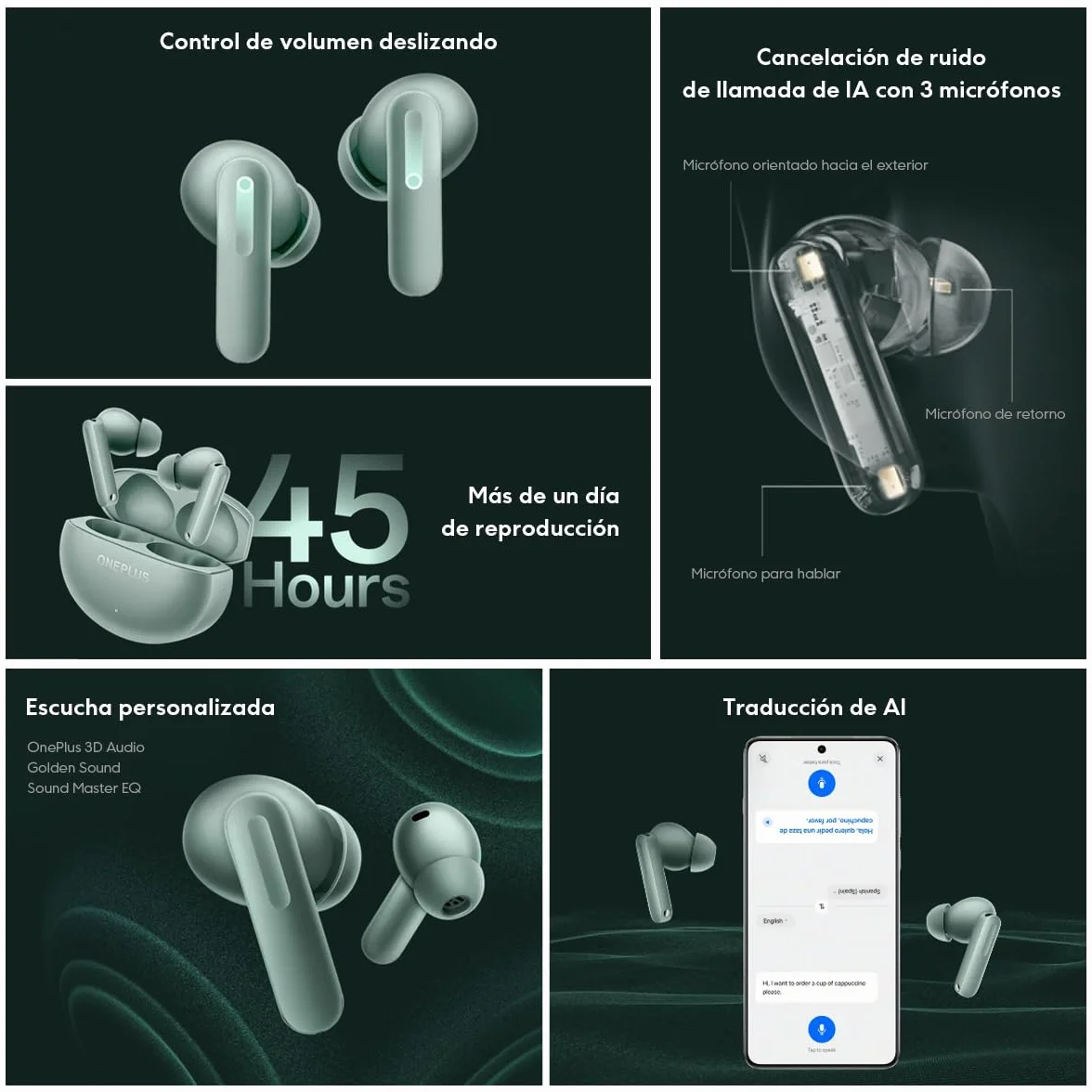 OnePlus Buds 4 bezprzewodowe słuchawki douszne Bluetooth, douszne True Wireless z aktywną redukcją szumów, zielone (2 lata)