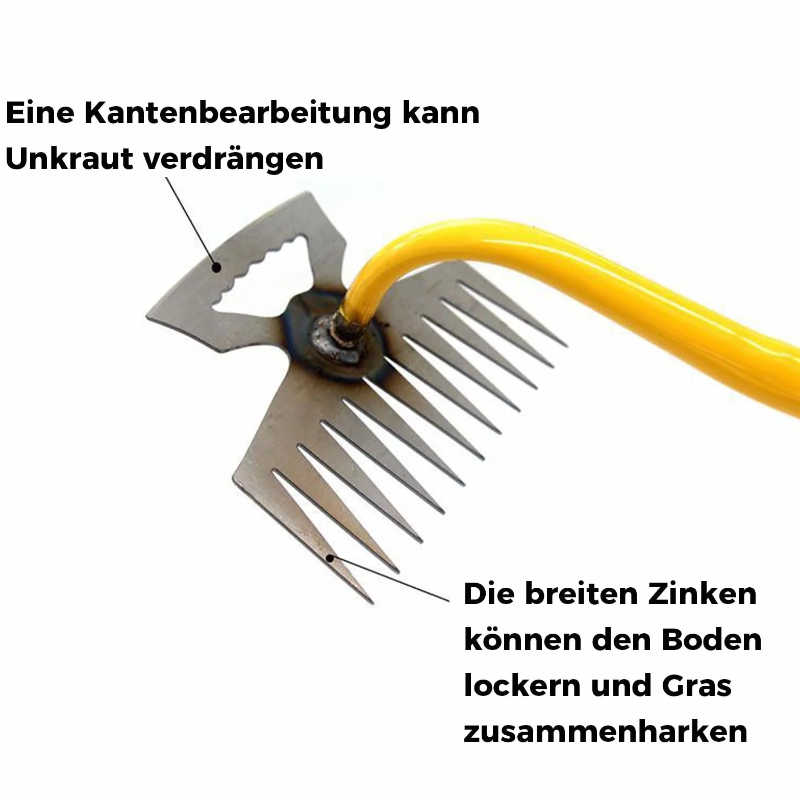 MOGADEE® Wyrywacz do chwastów z uchwytem 40 cm, do usuwania chwastów, 11 zębów 2 w 1, ręczny, ze stali nierdzewnej, pomocnik ogrodnika, 1 szt.