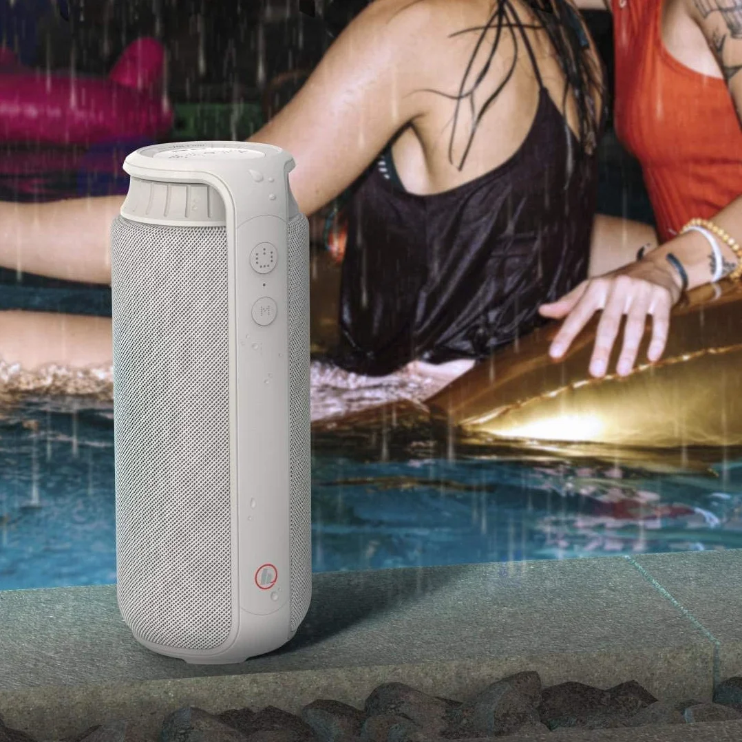 Hama Głośnik Bluetooth Pipe 2.0, odporny na zachlapanie (przenośny głośnik Bluetooth z panelem dotykowym, wodoszczelność IPX4, moc 24 W, wejście AUX, czas odtwarzania 12 godzin), biały