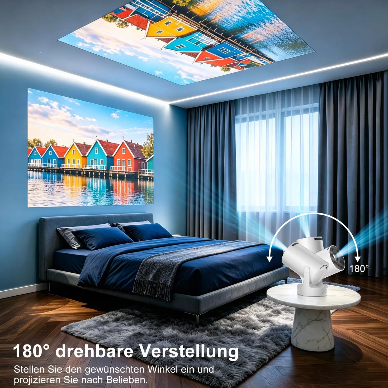 Salange - Projektor HD 720p, Inteligentny Projektor Android 14.0, Wi-Fi 6 (2,4G/5G), BT 5.4, 170 ANSI LM z Automatyczną Korekcją, Kąt 180 stopni, Wideo do Kina Domowego,Biały