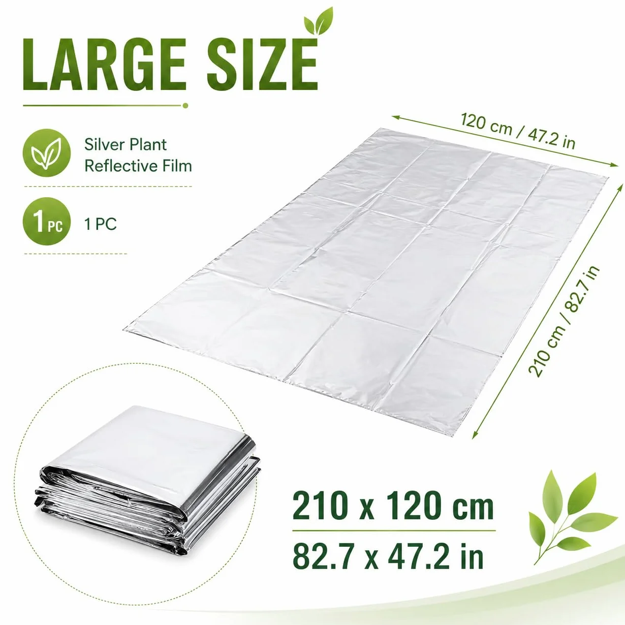 VOBOR Folia odblaskowa Mylar 210 x 120 cm do szklarni odporna na wysokie temperatury