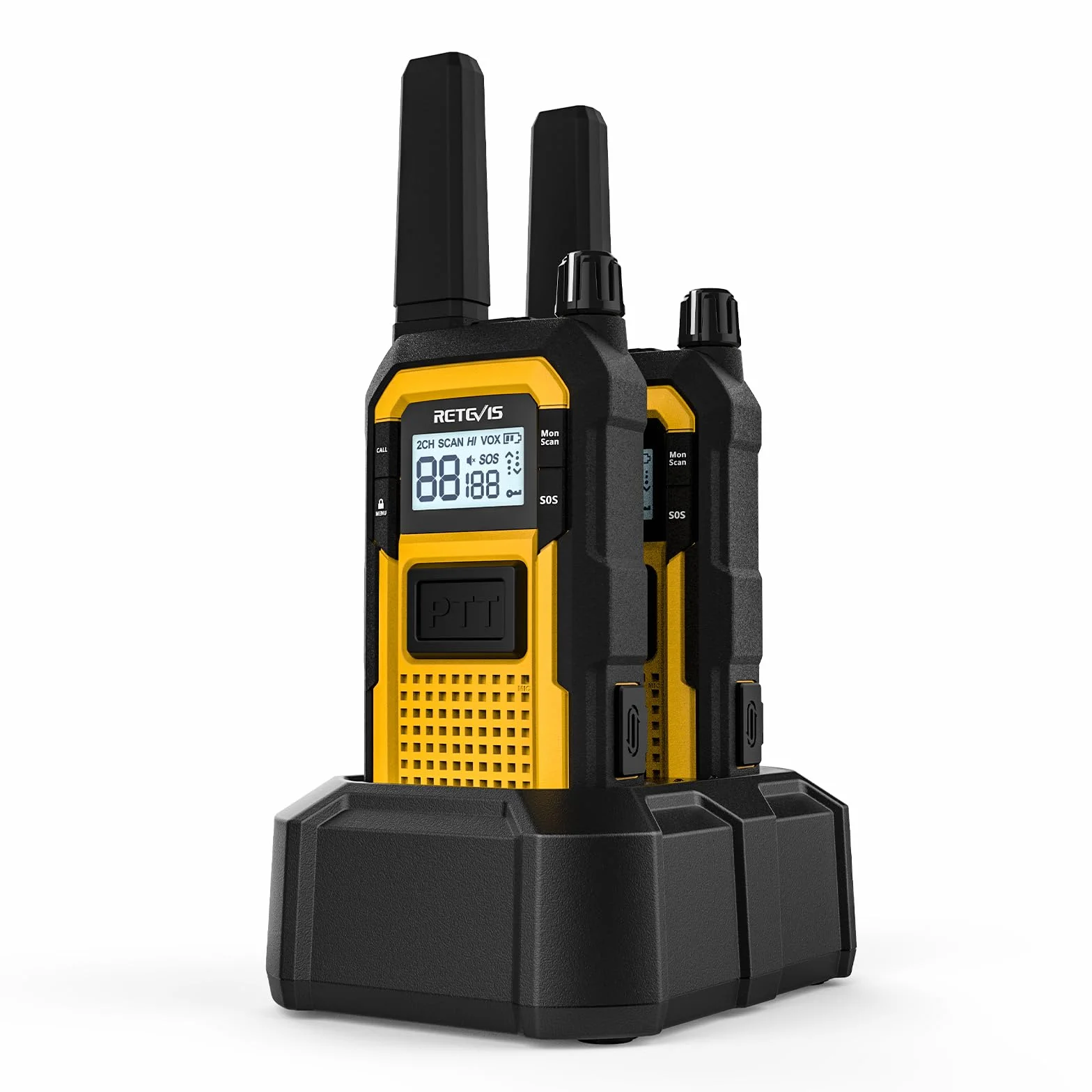 Retevis RB648 Heavy Duty Walkie Talkie, Wodoodporne Dwukierunkowe Radio IP67, Podwójny PTT, 2000 mAh, Awaryjne Krótkofalówki dla Dorosłych na Plac Budowy(2 Szt, Żółty)
