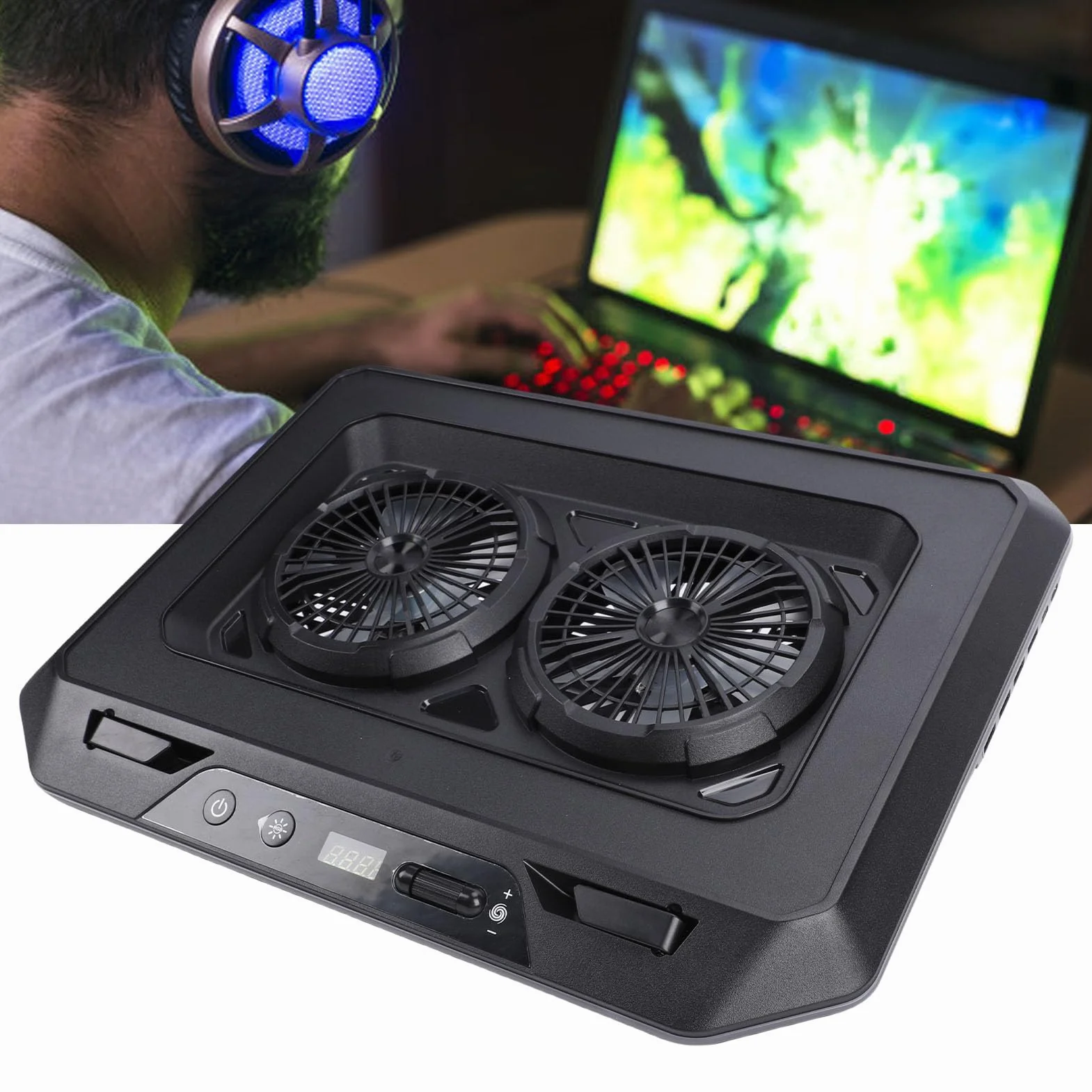 Generic Szybka Podkładka Chłodząca do Laptopa RGB z Podwójnymi Wentylatorami Chłodnica 15,6–19 Cali dla Graczy i Pracowników Biurowych Konstrukcja ABS