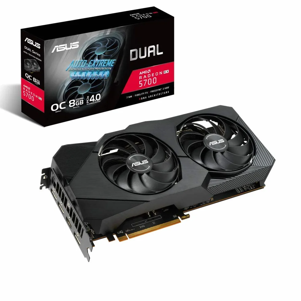 ASUS AMD Dual Radeon RX 5700 EVO OC Edition 8 GB GDDR6 ekskluzywny design i wentylatory Avial-Tech Melds Wydajność i prostota DUAL-RX5700-O8G-EVO