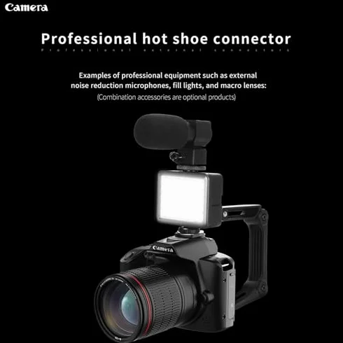 Aparat Cyfrowy 4K 64 MP, Cyfrowy Aparat Noktowizyjny, Kolorowy Wyświetlacz IPS 3 Cale, WIFI, 16-krotny Zoom Cyfrowy, Szeroki Kąt 120 Stopni, światło Wypełniające, Obiektyw Makro,