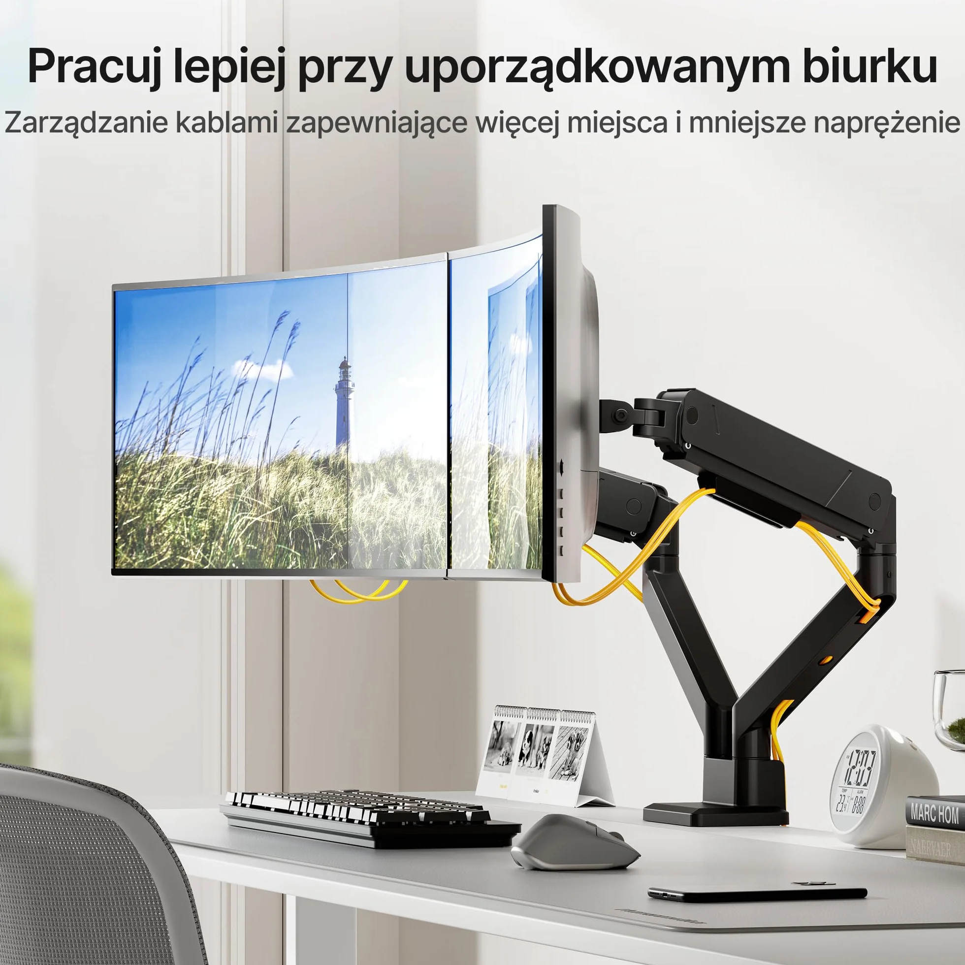 monTEK Uchwyt do monitora, 2 monitory do ekranów 17-35" | ramię monitora utrzymuje 1-16 kg, VESA 75/100, stojak na monitor z pochyleniem, wychylenie, obracanie, czarny