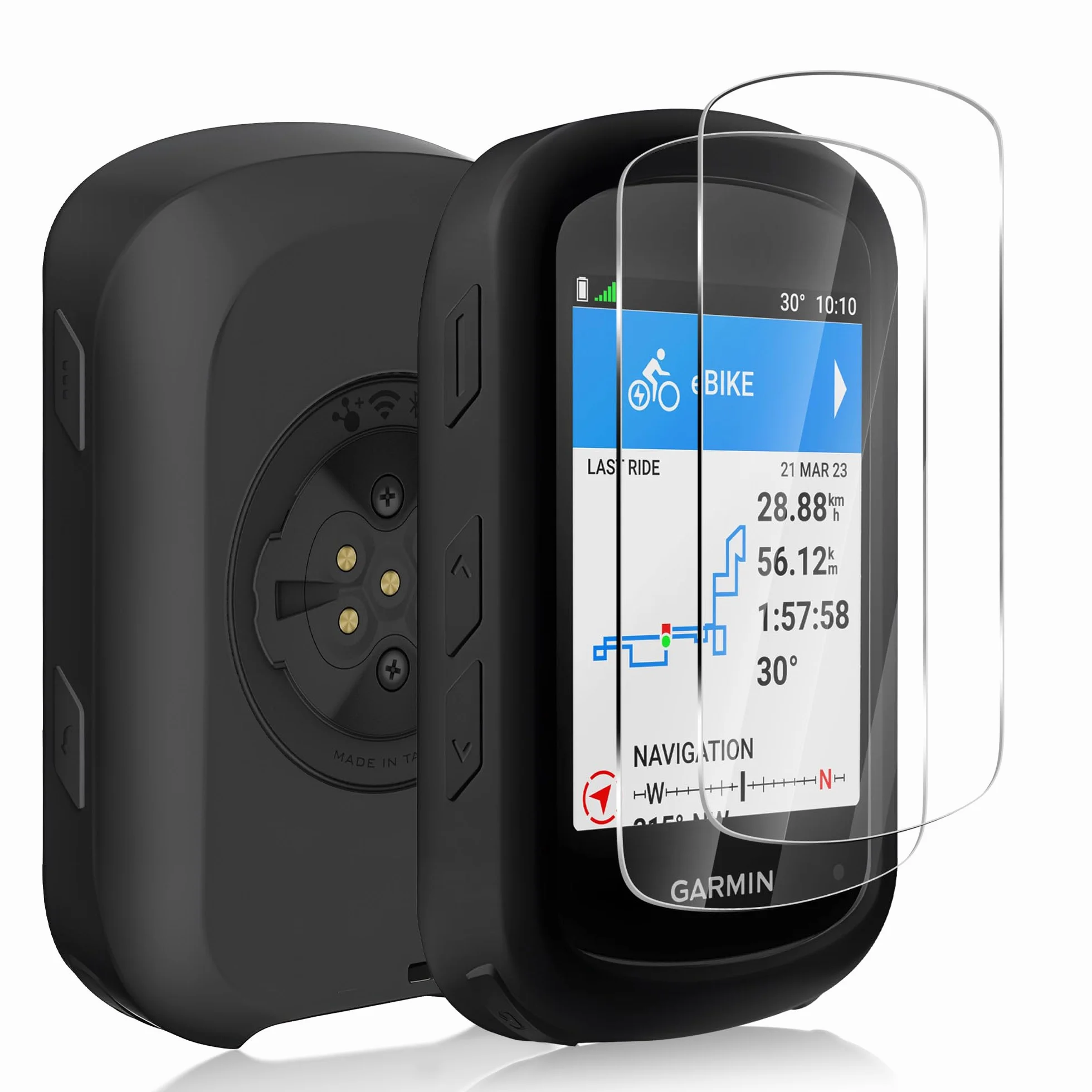 Silikonowe etui kompatybilne z Garmin Edge 540/840 + 2 osłony ekranu ze szkła hartowanego, miękkie silikonowe etui w zestawie ochrona przed wstrząsami - czarna