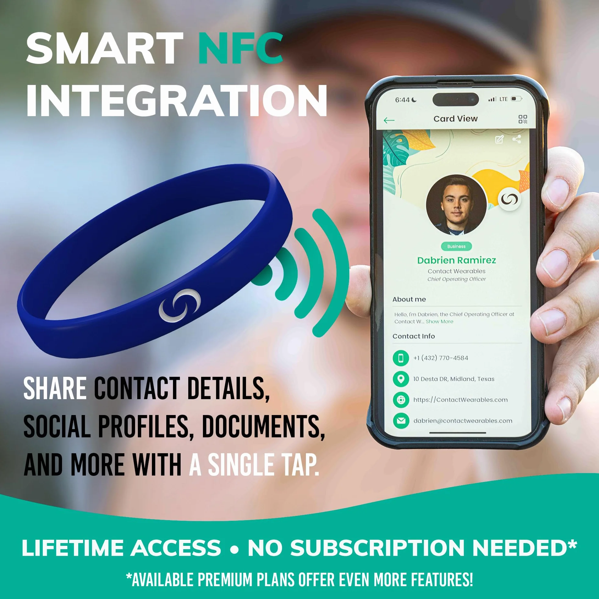 CONTACT CO. Inteligentna silikonowa opaska NFC, elegancka, trwała inteligentna opaska z natychmiastowym udostępnianiem bez aplikacji, bezszwowa opaska dla entuzjastów technologii i nie tylko
