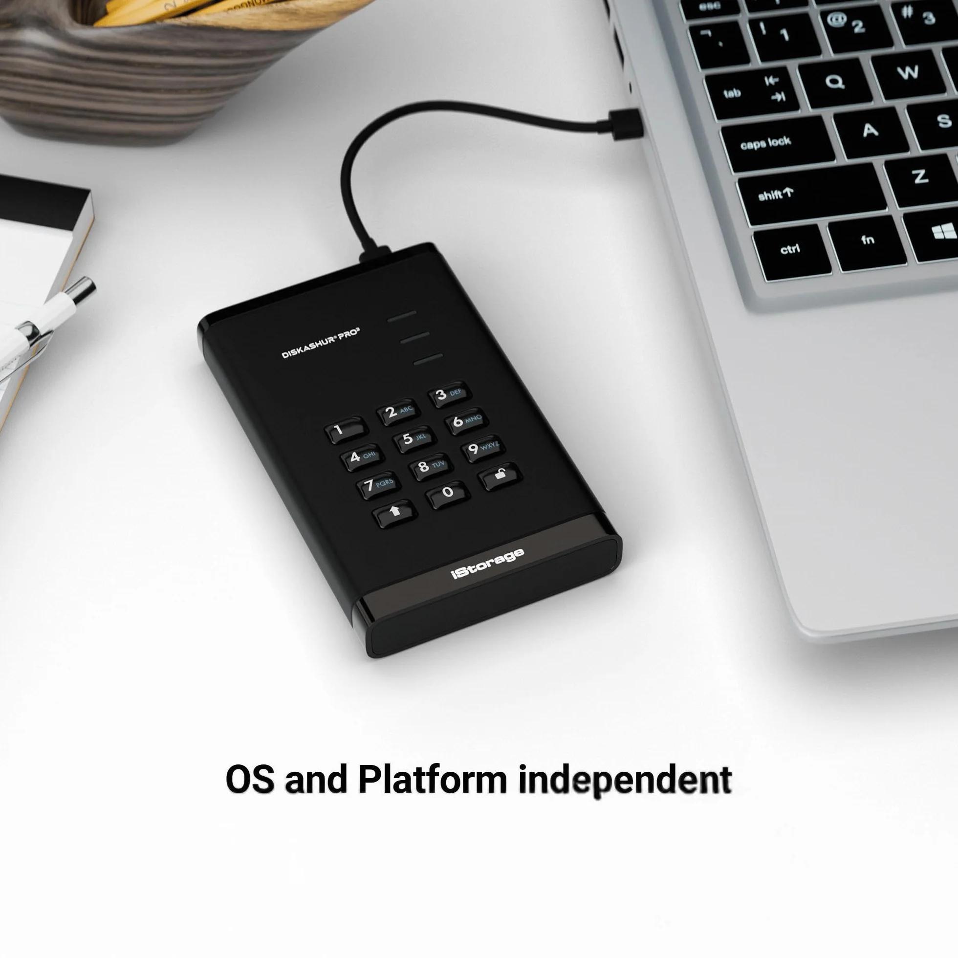 iStorage diskAshur PRO3 HDD 4TB - Bezpieczny przenośny dysk twardy - certyfikat FIPS Level 3 - Ochrona hasłem - Odporny na kurz/wodę - Szyfrowanie sprzętowe
