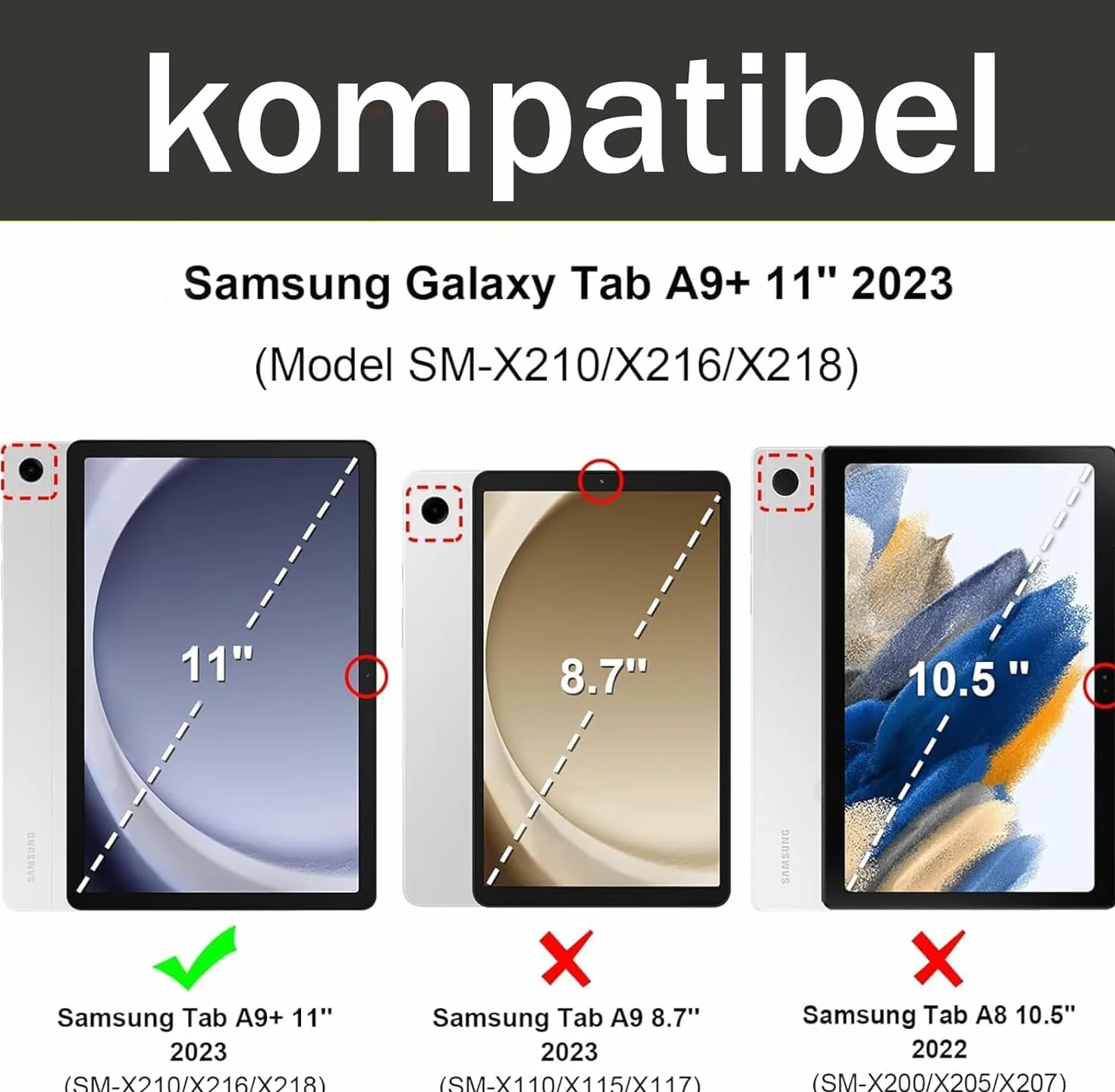 SENGBIRCH Etui na klawiaturę do Samsung Galaxy Tab A9 Plus 11" 2023 - QWERTZ niemiecka klawiatura zdejmowana Bluetooth bezprzewodowa klawiatura do Galaxy Tab A9+ 11'' 2023 (SM-X210/X216/X218), czarne