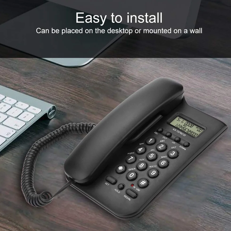 Telefon stacjonarny, telefon domowy, hotel, telefon przewodowy, biurko, ściana, biuro, telefon stacjonarny, podwójny system FSK/DTMF (czarny)