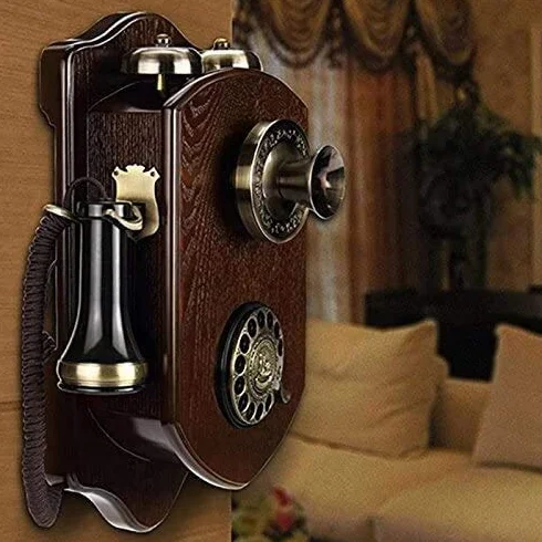 Telefon Telefon domowy Zabytkowy telefon stacjonarny Drewniany, montowany na ścianie, obrotowy Retro Hotel Kreatywna karta bezprzewodowa Przewodowy telefon stacjonarny