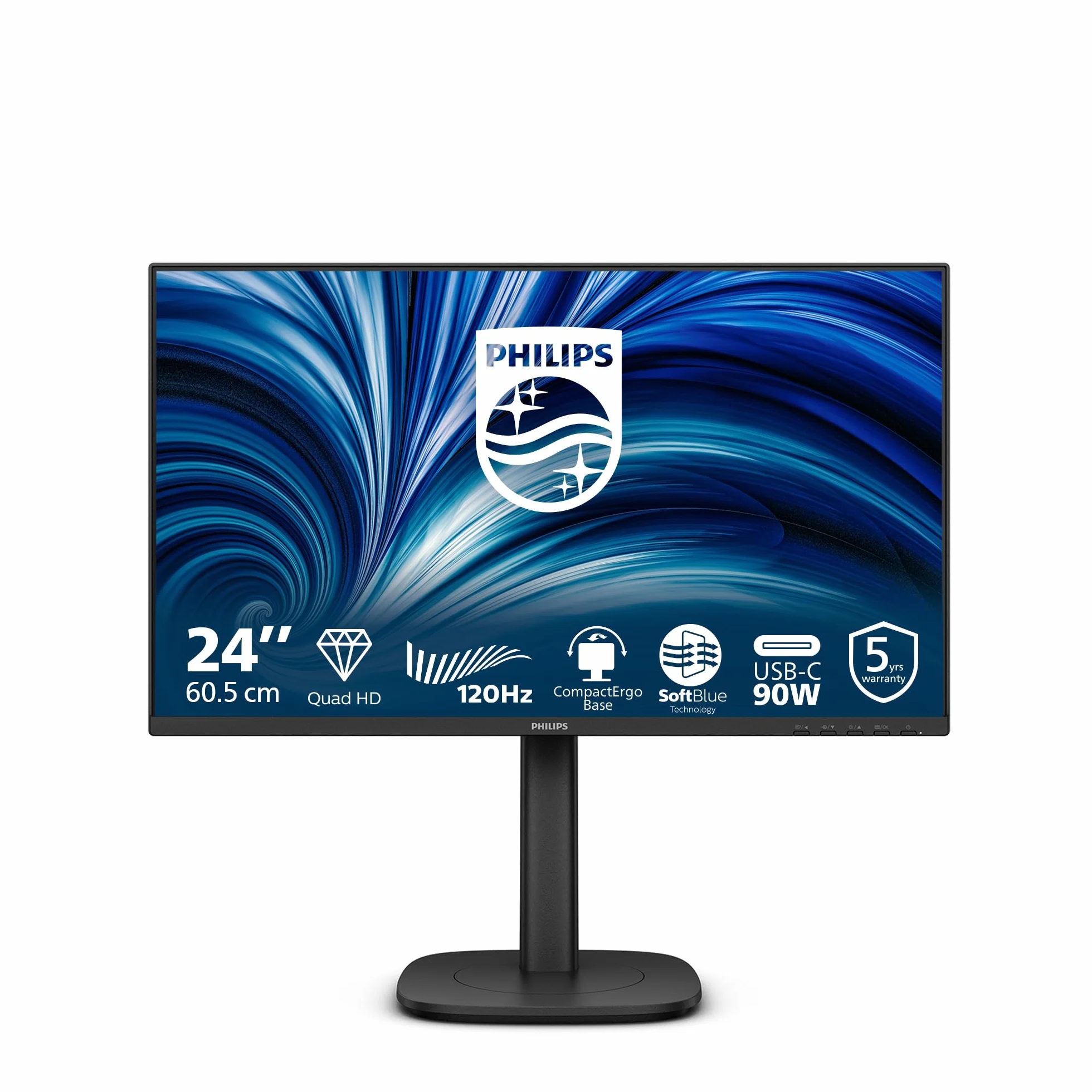 Philips Monitor 24B2U3601 23,8 cala WQHD 120Hz IPS Panel, 4ms GtG, regulacja wysokości, głośniki, hub USB (2560x1440 HDMI 1x 2.1 TMDS DP 1x 1.4) Czarny