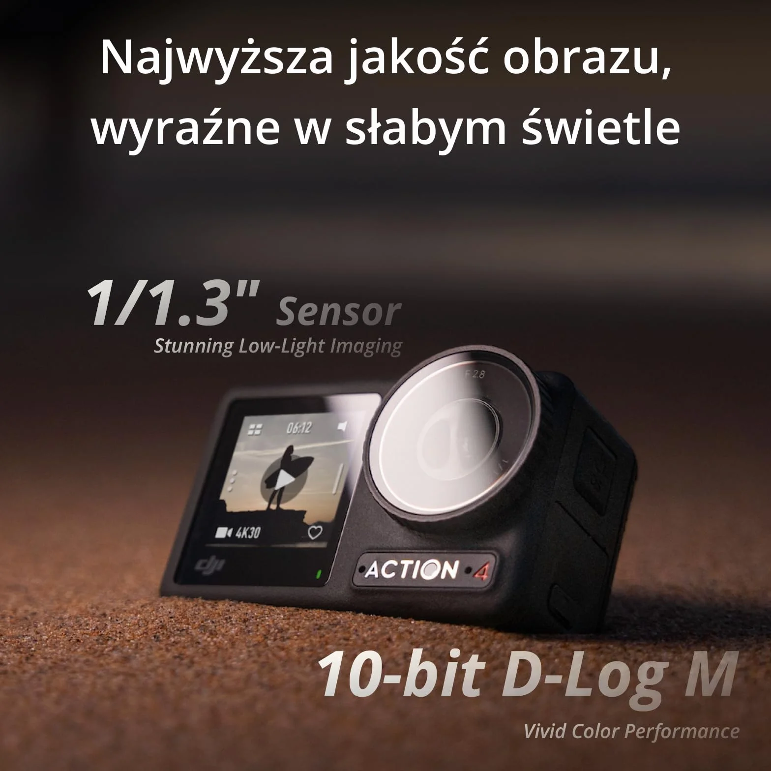 DJI Osmo Action 4 Essential Combo – wodoodporna kamera sportowa 4K/120 fps z czujnikem 1/1,3 cala, świetnym obrazowaniem w słabym świetle, 10-bitową głębią kolorów oraz akumulatorem 1770 mAh