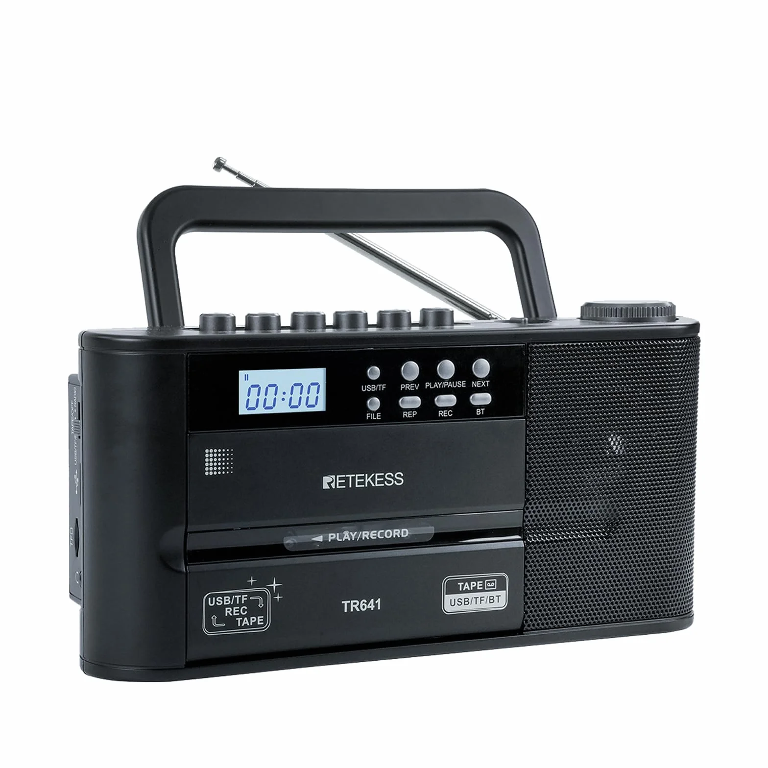 Retekess TR641 Przenośne Radio,Taśmowe Odtwarzacz,FM AM,Karta USB/TF,Połączenie Bezprzewodowe,Operacja Baterii lub Zasilanie Prądu Przemiennego,Używane do Odtwarzania Starej Taśmy