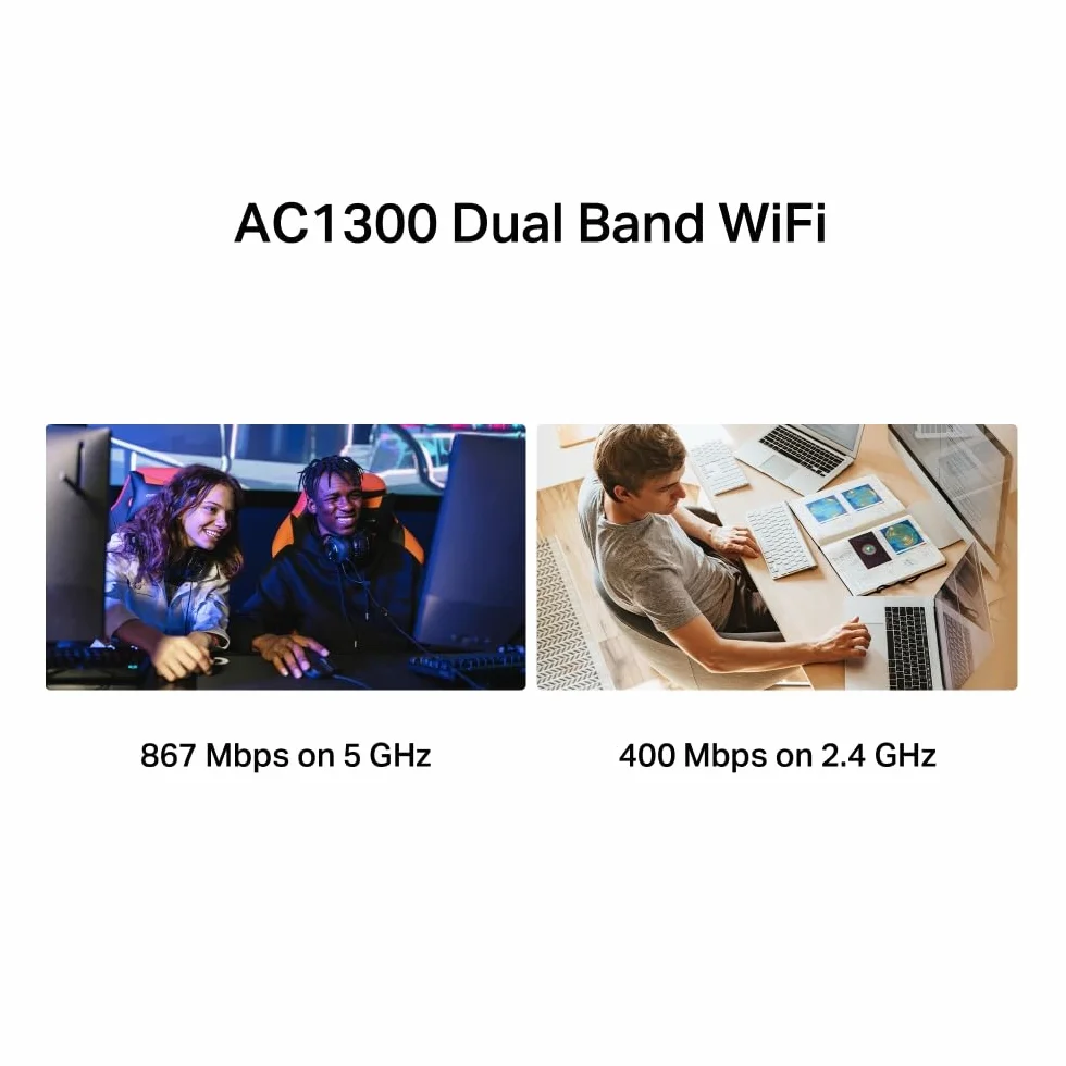 Mercusys MA30H AC1300 Dwupasmowy Adapter USB WiFi | 867 Mb/s (5 GHz) + 400 Mb/s (2.4 GHz) | Antena o Wysokim Zysku z Regulacją | MU-MIMO | Zabezpieczenie WPA3 | Plug & Play | Windows 10/11