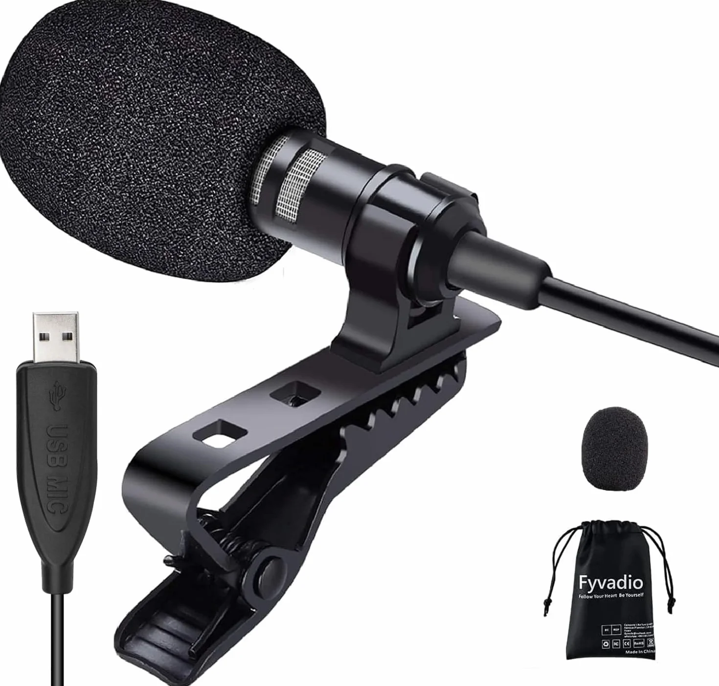 Mikrofon krawatowy USB, mikrofon klapowy 3 m do komputera, przypinany wielokierunkowy mikrofon pojemnościowy do laptopa, PC i Mac, idealny podcast, gry, streaming i nagrywanie [Plug & Play]